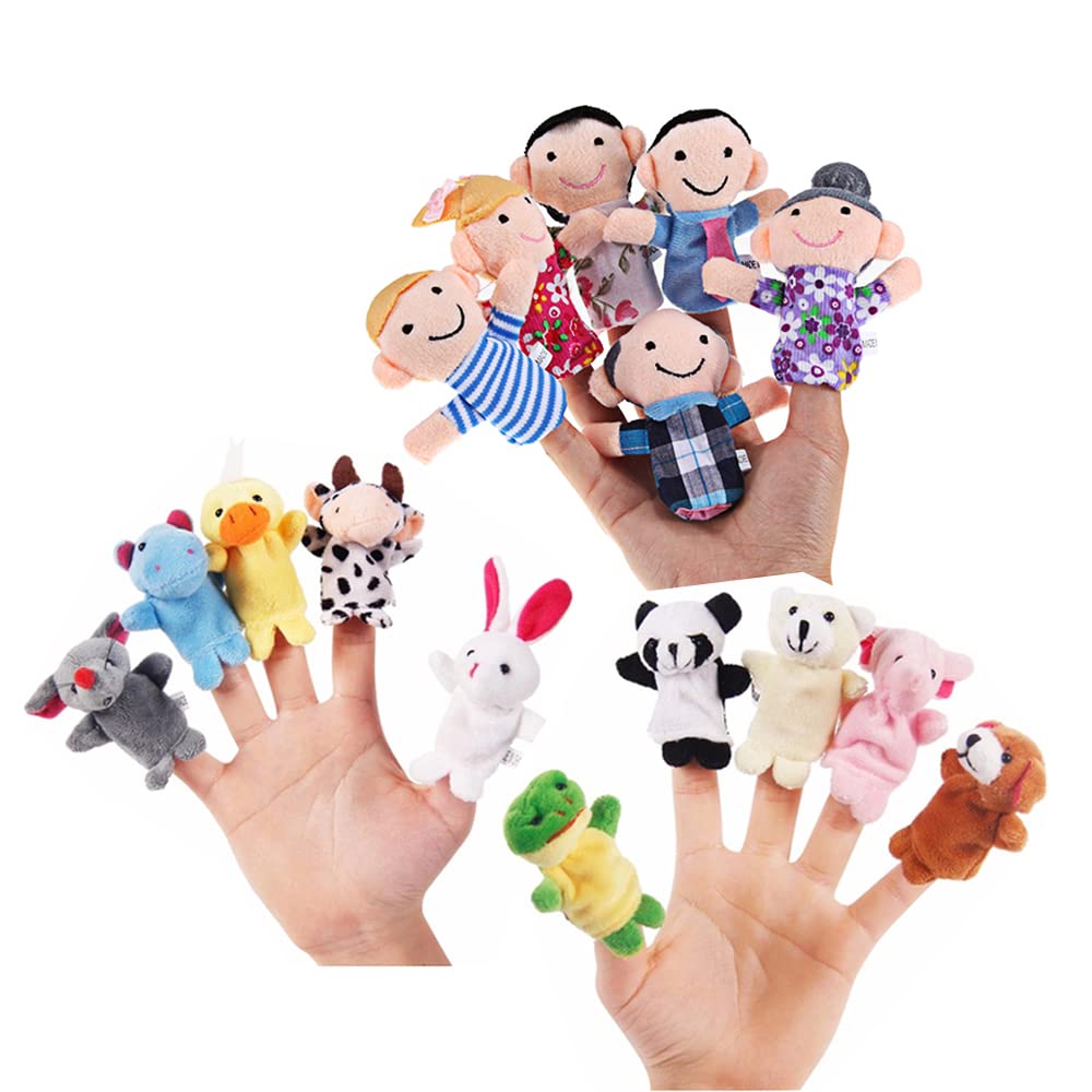 Sealive 16-Piece Finger Puppets for Toddlers – Soft Velvet Animals & Family Set