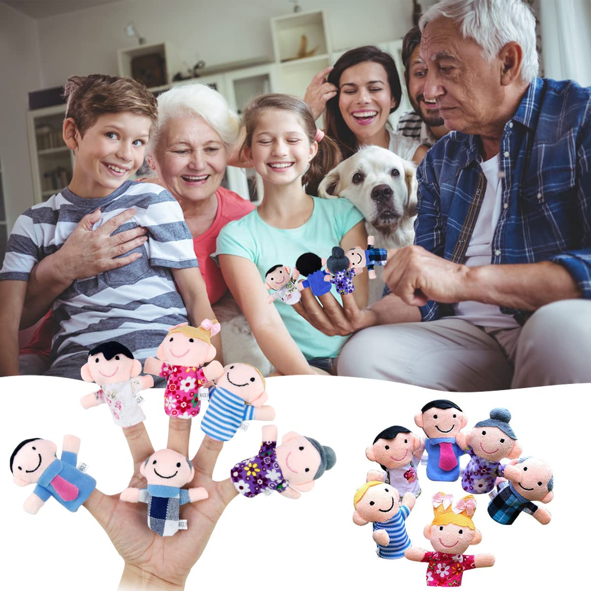 Sealive 16-Piece Finger Puppets for Toddlers – Soft Velvet Animals & Family Set
