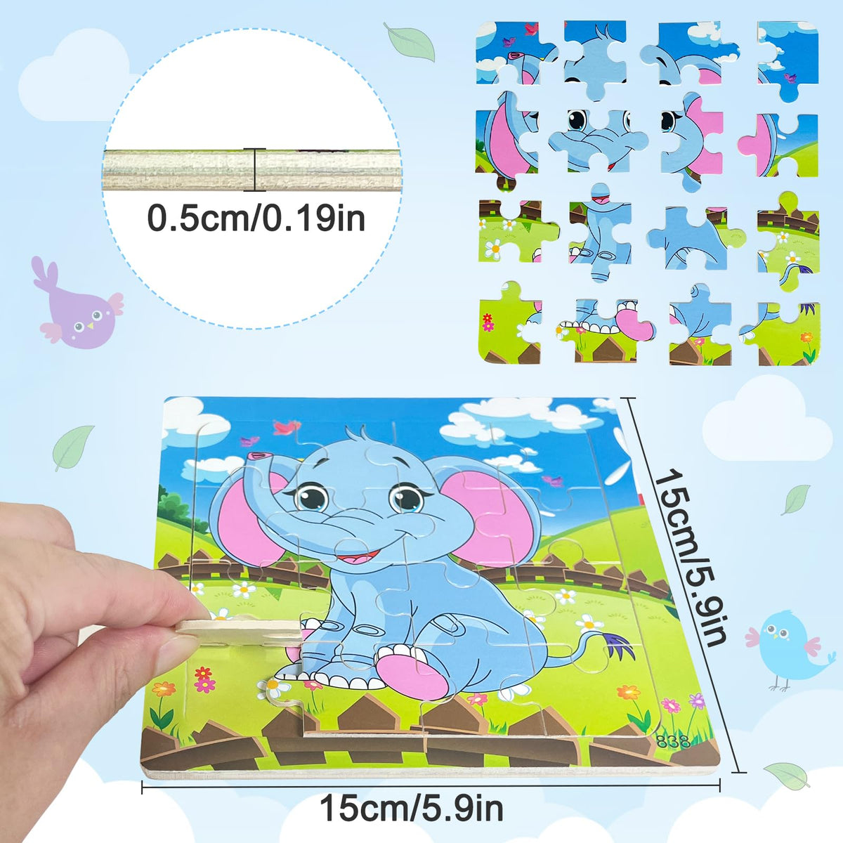 Sealive 6 Pack Wooden Jigsaw Puzzles for Kids Aged 3-5 – 16-Piece Animal Puzzles & Montessori Learning Toys
