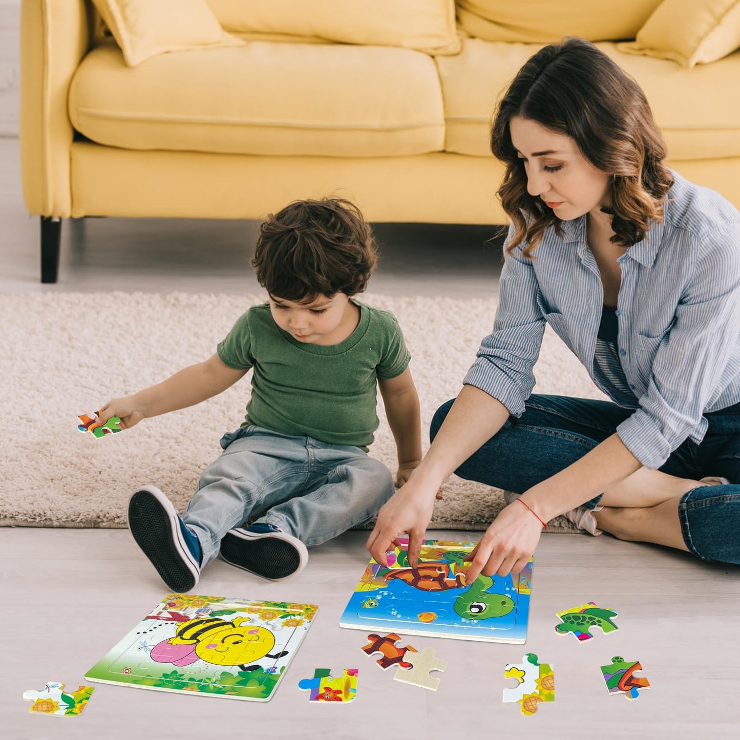 Sealive 6 Pack Wooden Jigsaw Puzzles for Kids Aged 3-5 – 16-Piece Animal Puzzles & Montessori Learning Toys