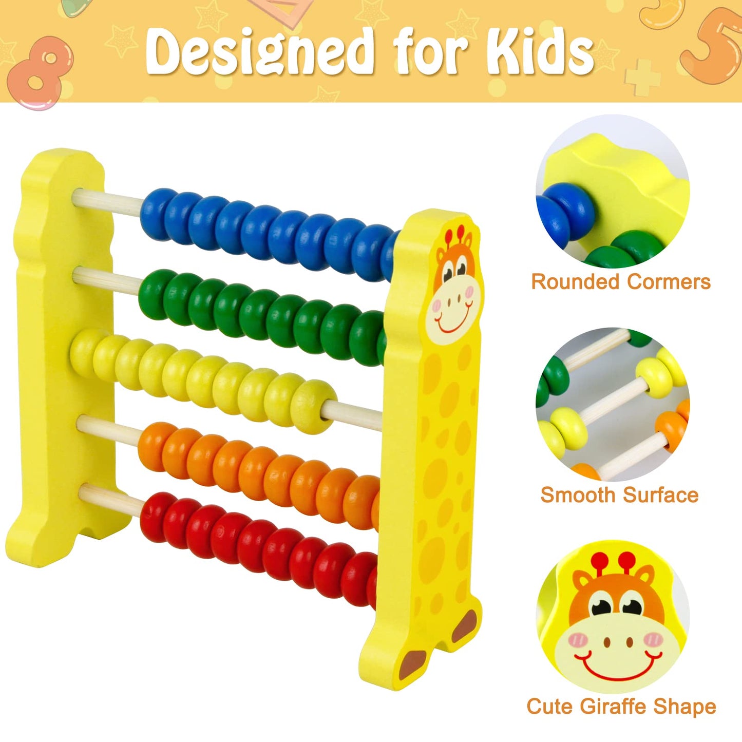 Sealive Wooden Counting Toy — 50-Bead Abacus for Kids, Giraffe Counters, Preschool Learning