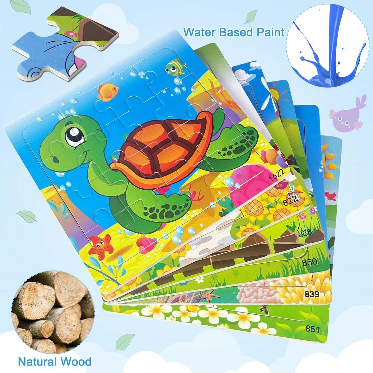 Sealive 6 Pack Wooden Jigsaw Puzzles for Kids Aged 3-5 – 16-Piece Animal Puzzles & Montessori Learning Toys