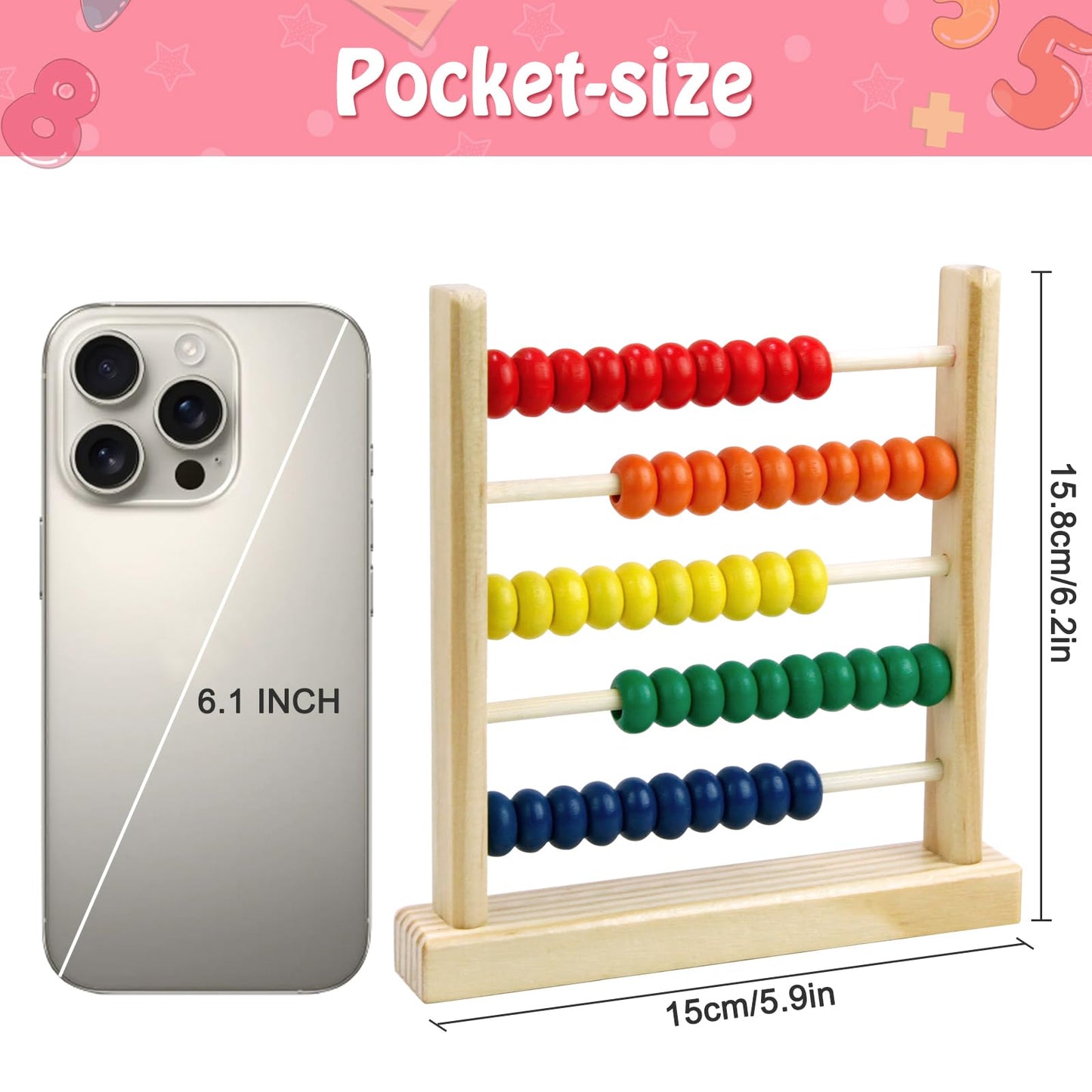 Sealive Wooden Abacus for Kids 50 Beads – Count and Learn for Preschool