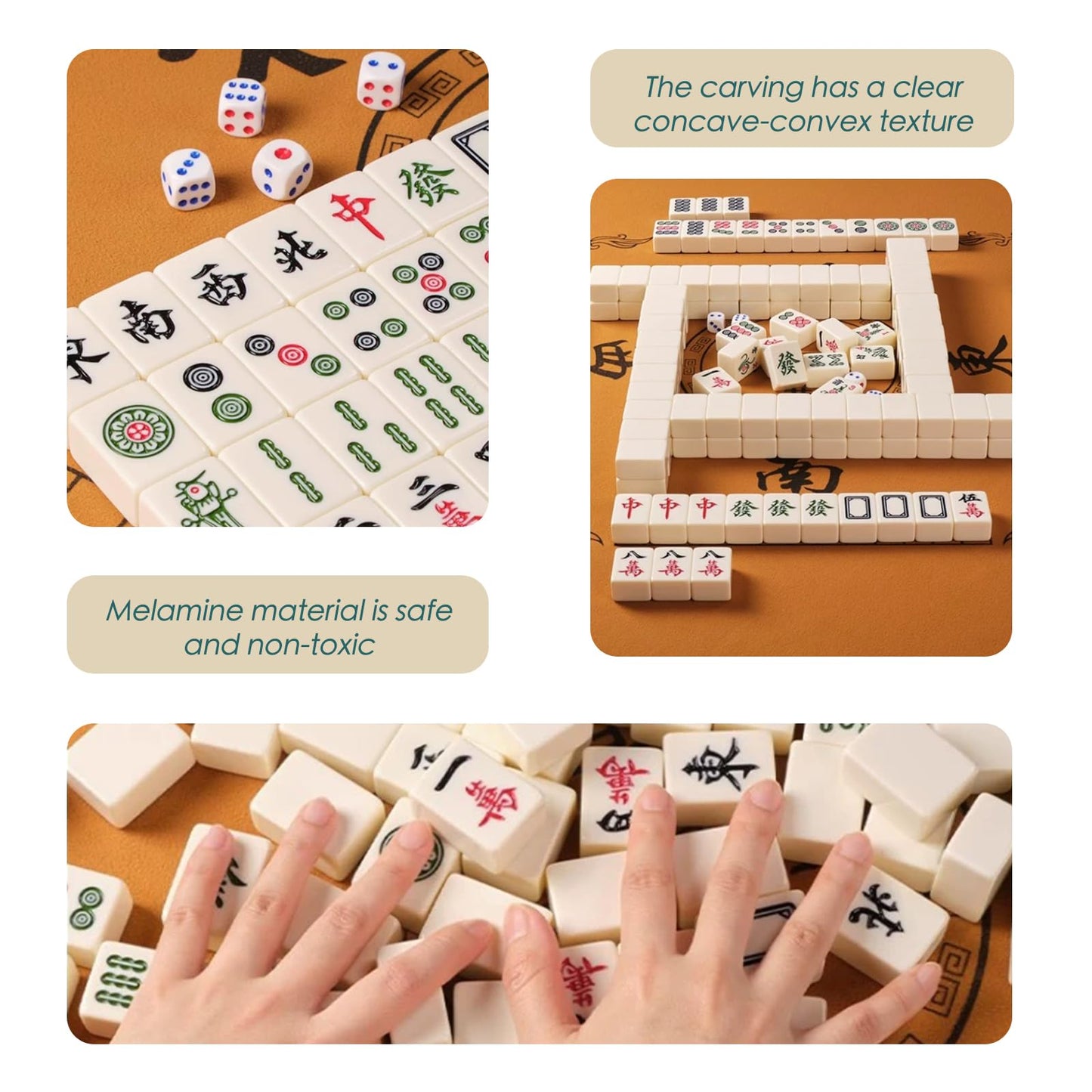 SEAMEW Mahjong Set - 146 Tiles Green & White 30mm - Traditional Chinese