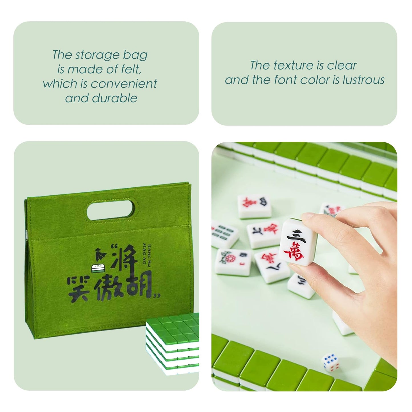 SEAMEW Mahjong Set - 146 Tiles Green & White 30mm - Traditional Chinese