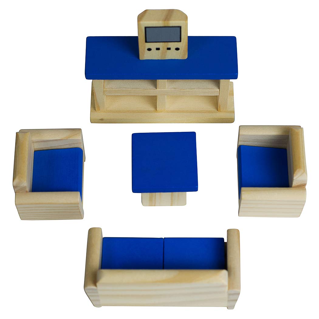 Seanmi Wooden Dollhouse Furniture – 5 Sets, 1:12 Scale, 35-Piece Dollhouse Accessories