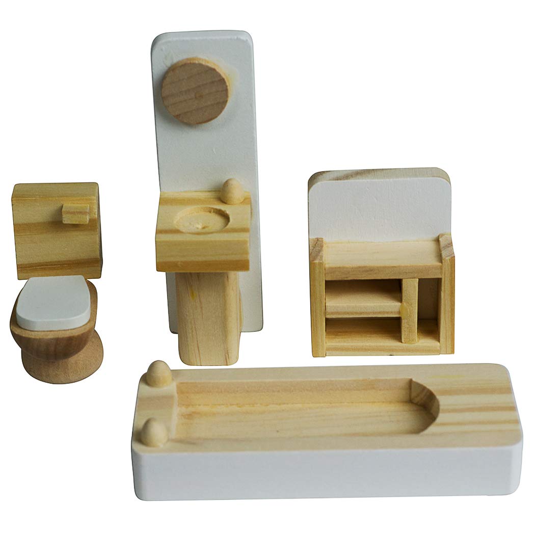 Seanmi Wooden Dollhouse Furniture – 5 Sets, 1:12 Scale, 35-Piece Dollhouse Accessories