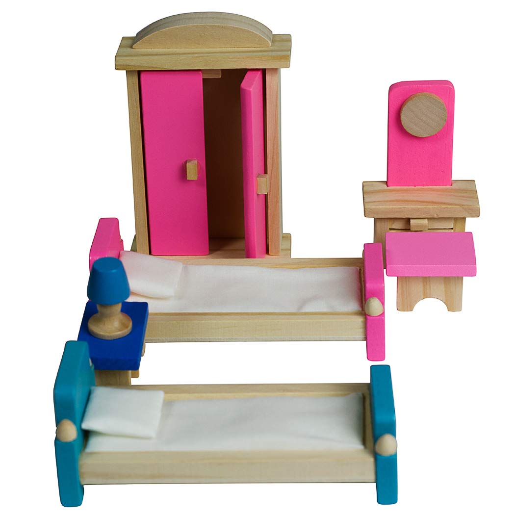 Seanmi Wooden Dollhouse Furniture – 5 Sets, 1:12 Scale, 35-Piece Dollhouse Accessories