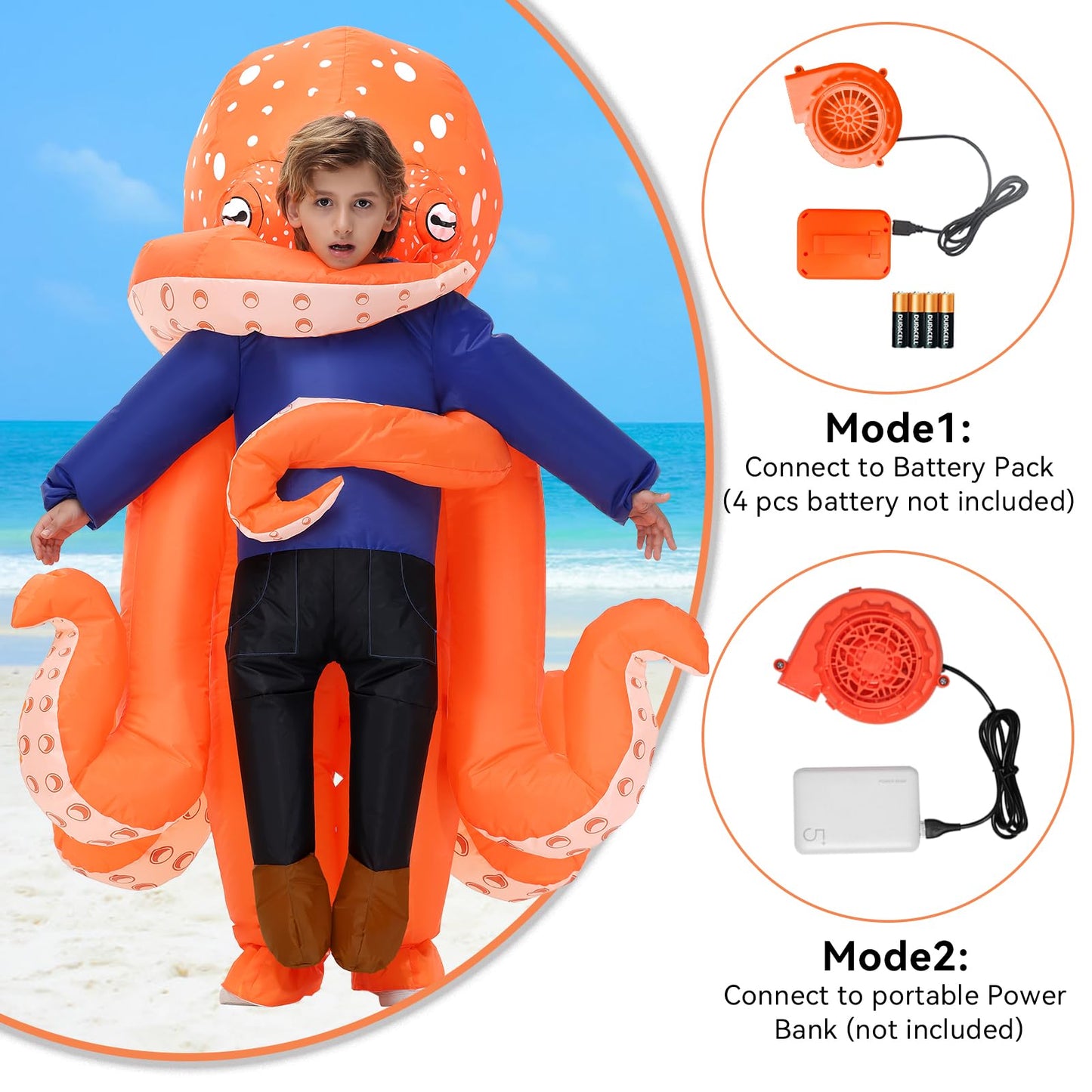Searhmomo Inflatable Octopus Costume for Kids – Quick Inflate Halloween Dress Up