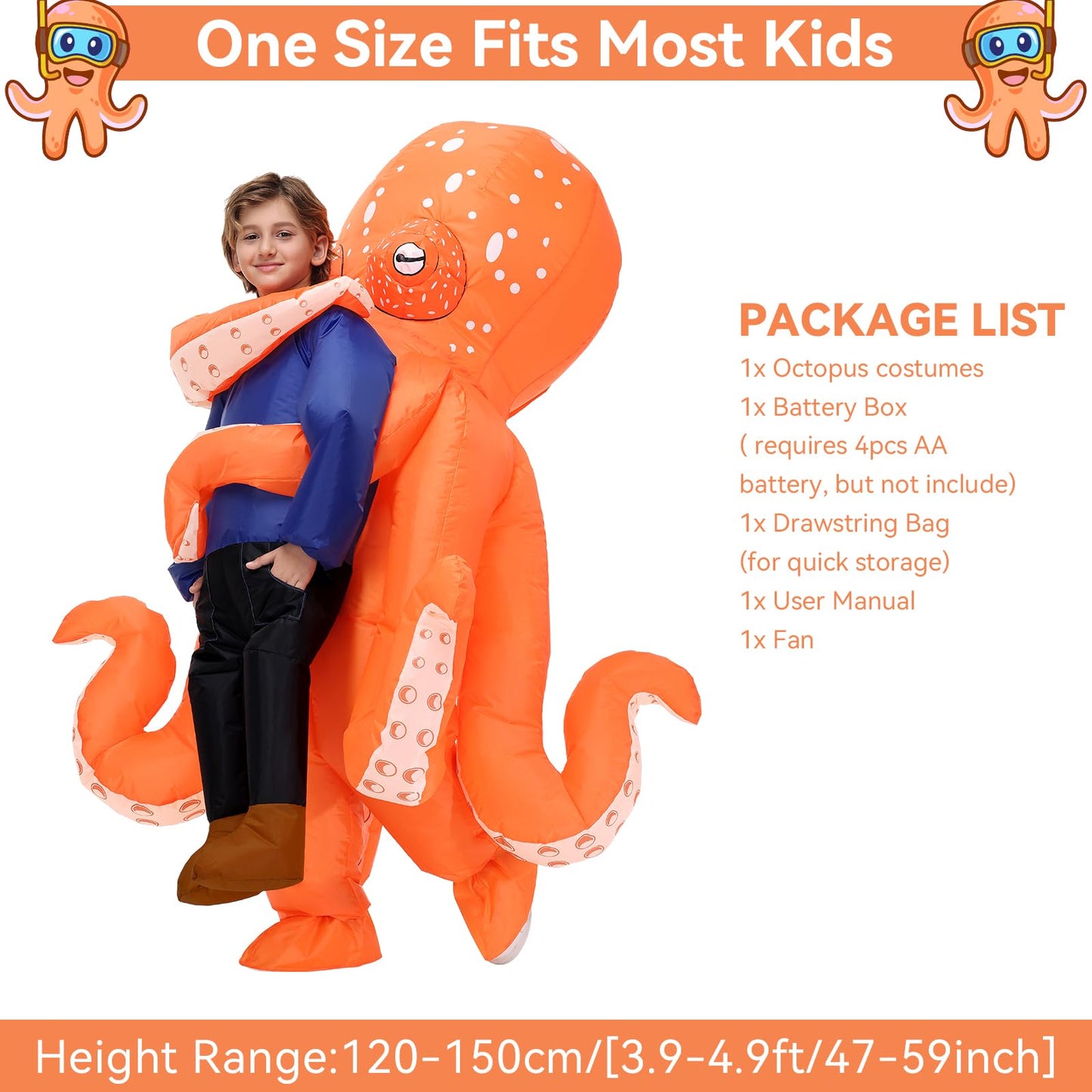Searhmomo Inflatable Octopus Costume for Kids – Quick Inflate Halloween Dress Up