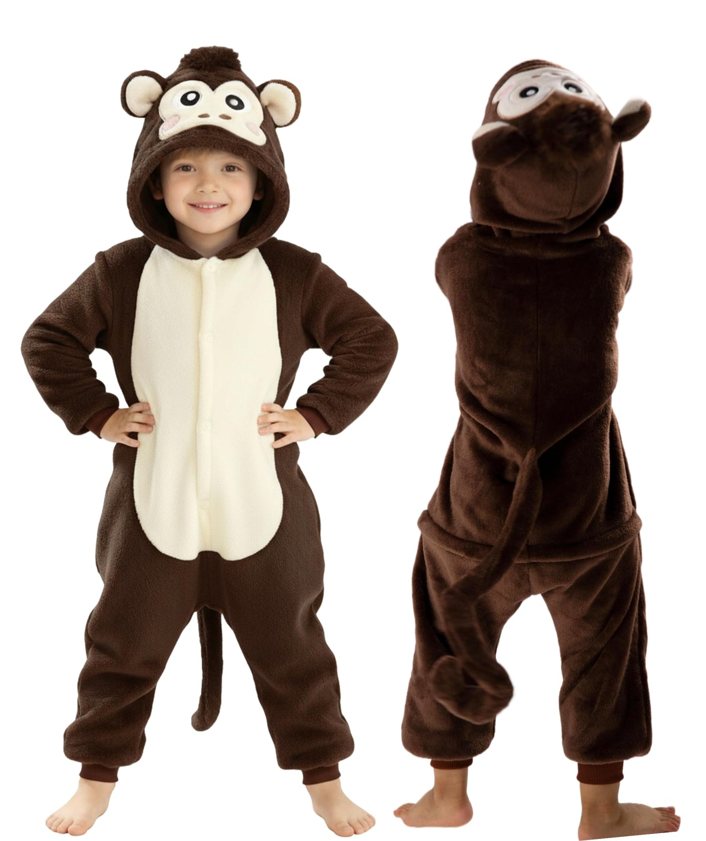 Seawhisper Monkey Costume for Kids – Plush 3D Head, Cozy Playwear (18m-9y)