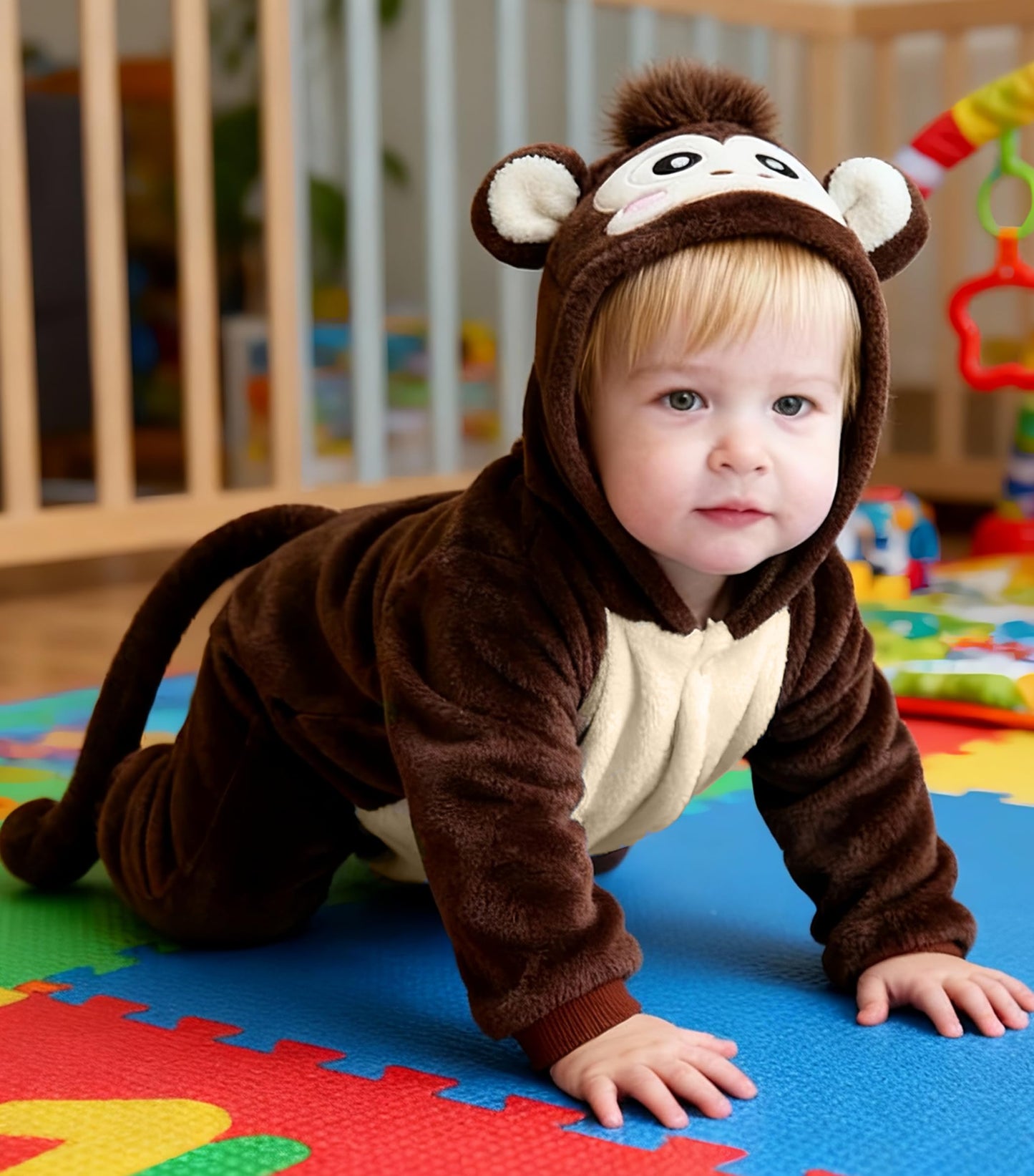 Seawhisper Monkey Costume for Kids – Plush 3D Head, Cozy Playwear (18m-9y)
