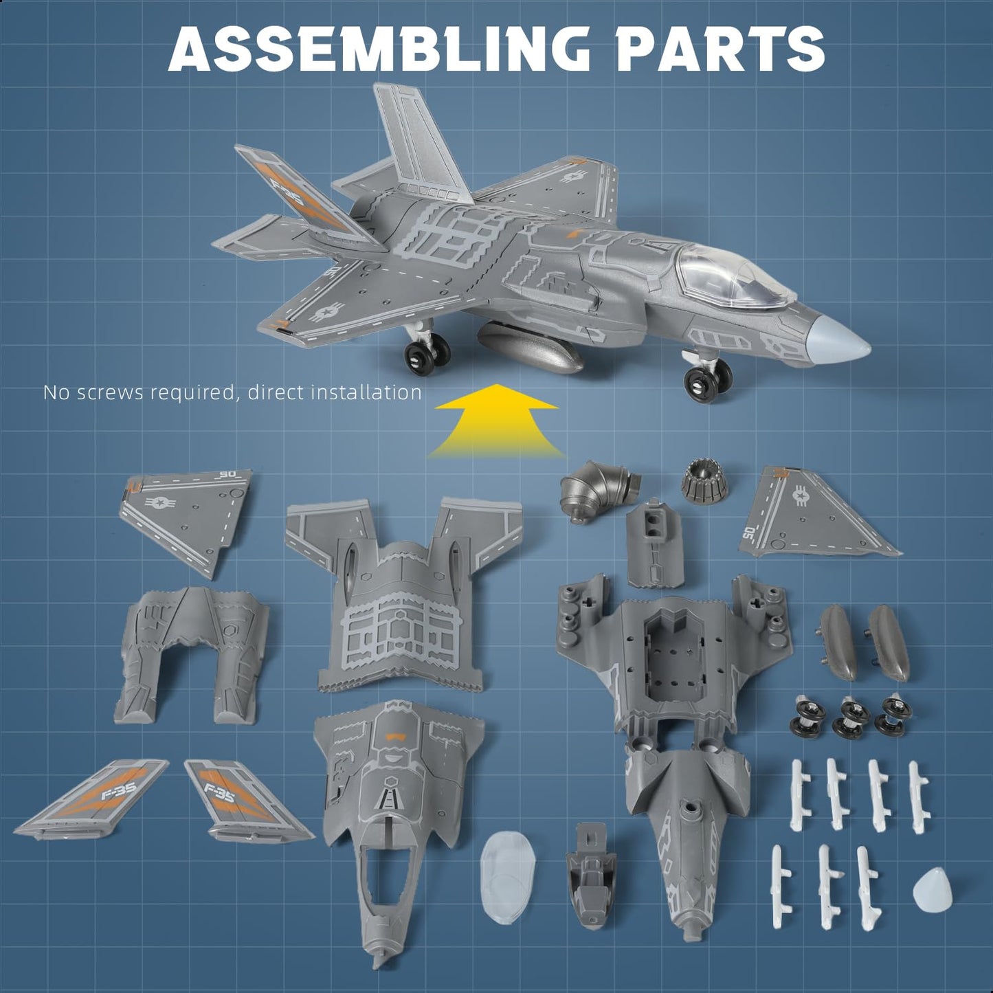 SEBUNAS 1:72 F-35 Fighter Jet Model Kit – Quick Build with Stand