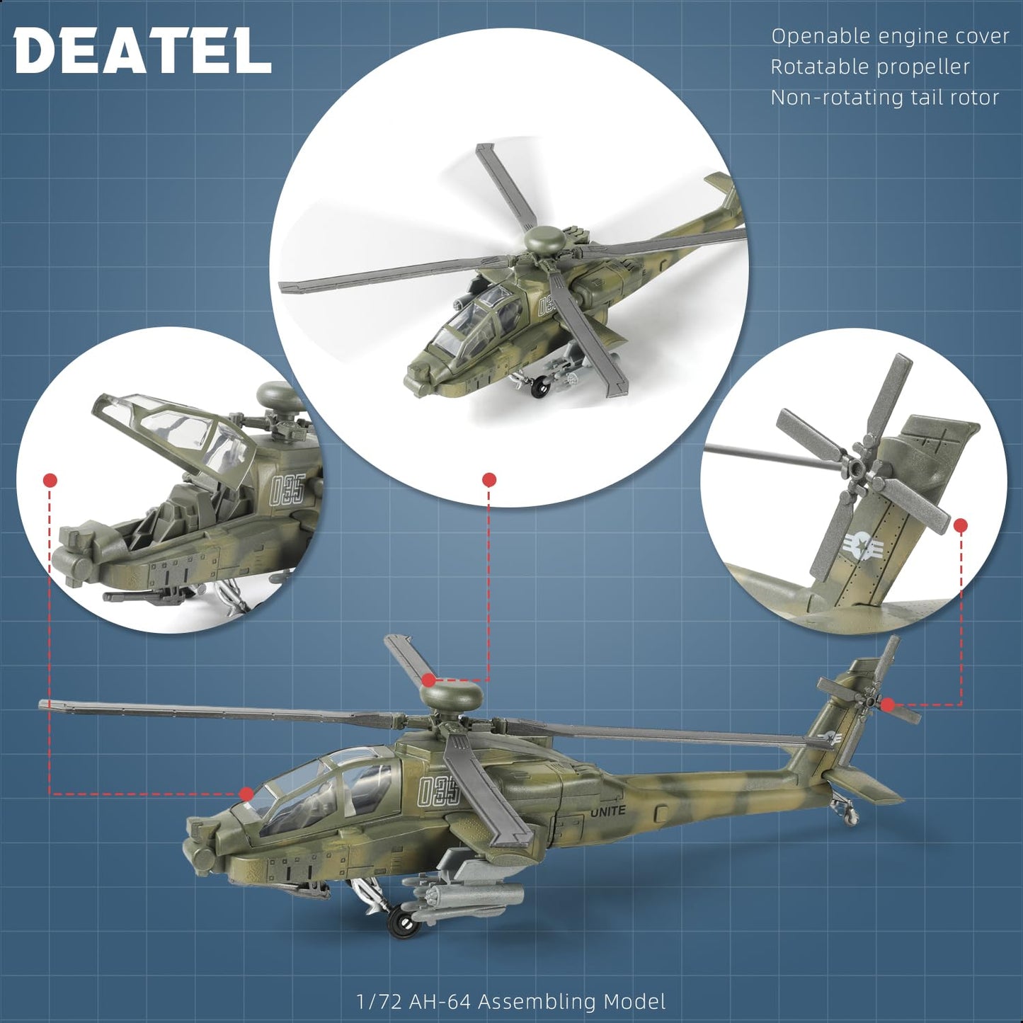 SEBUNAS 1:72 AH-64 Apache Quick Build Helicopter Model Kit – 25 Pieces | Easy Assembly Toy for Kids and Collectors