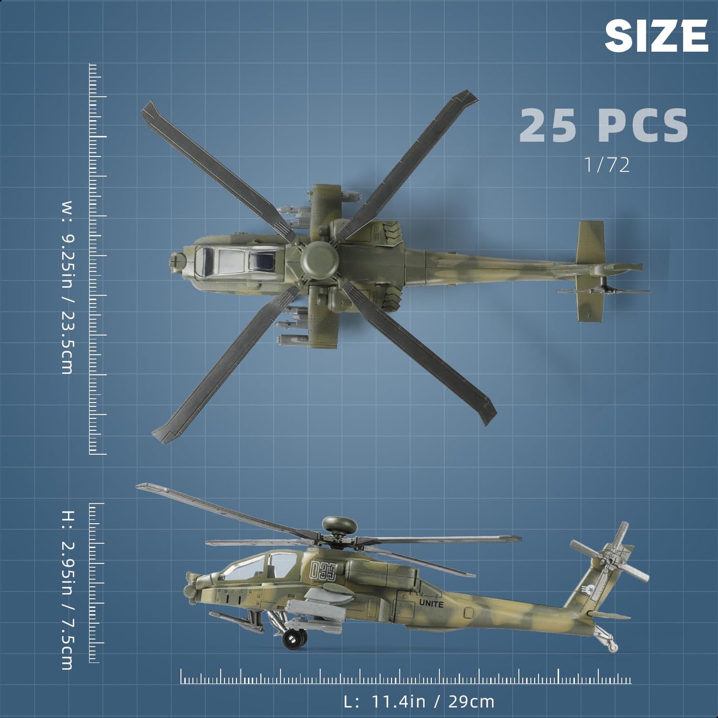 SEBUNAS 1:72 AH-64 Apache Quick Build Helicopter Model Kit – 25 Pieces | Easy Assembly Toy for Kids and Collectors