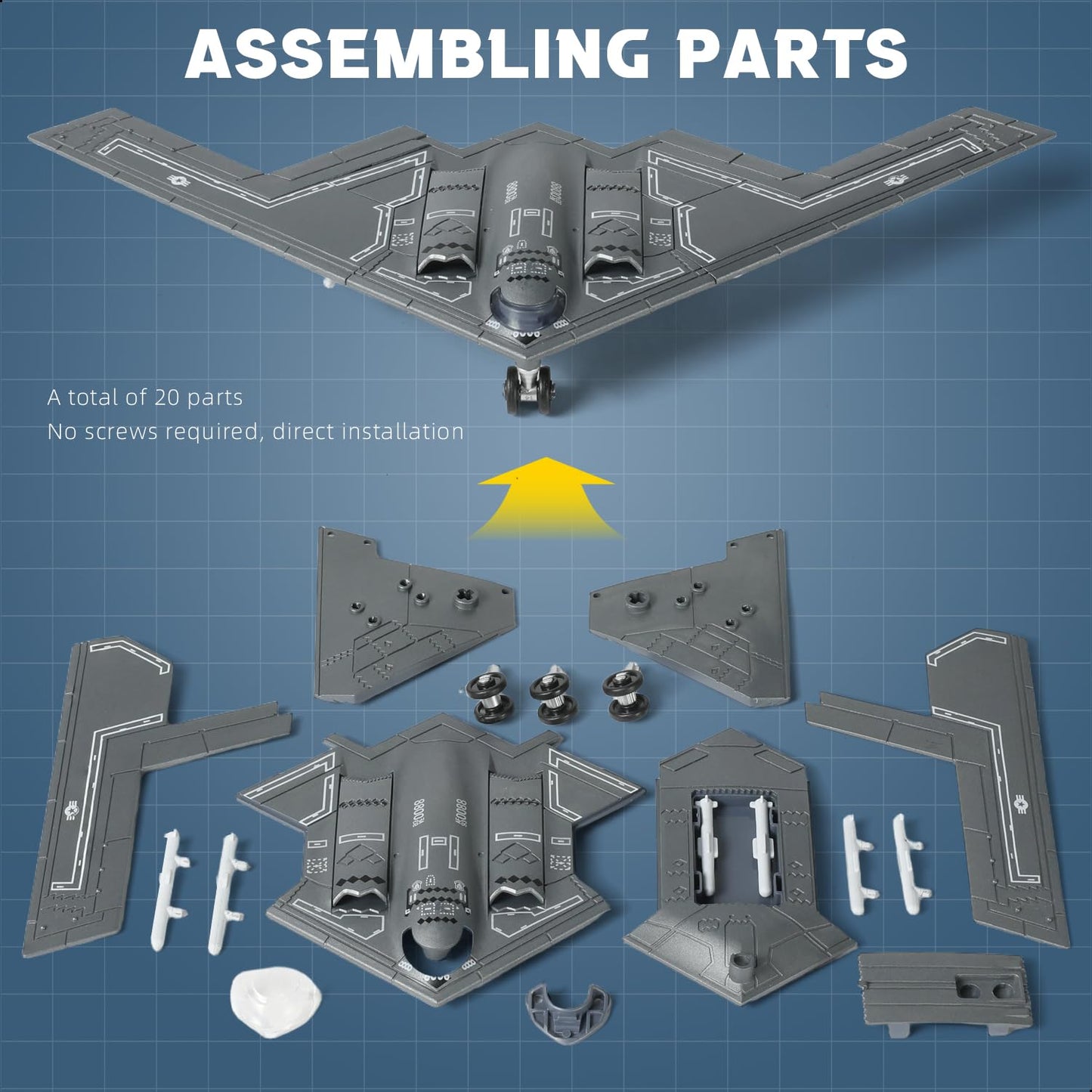 SEBUNAS 1/200 Scale B-2 Spirit Model Kit – Quick Build Stealth Bomber, Gift for All Ages