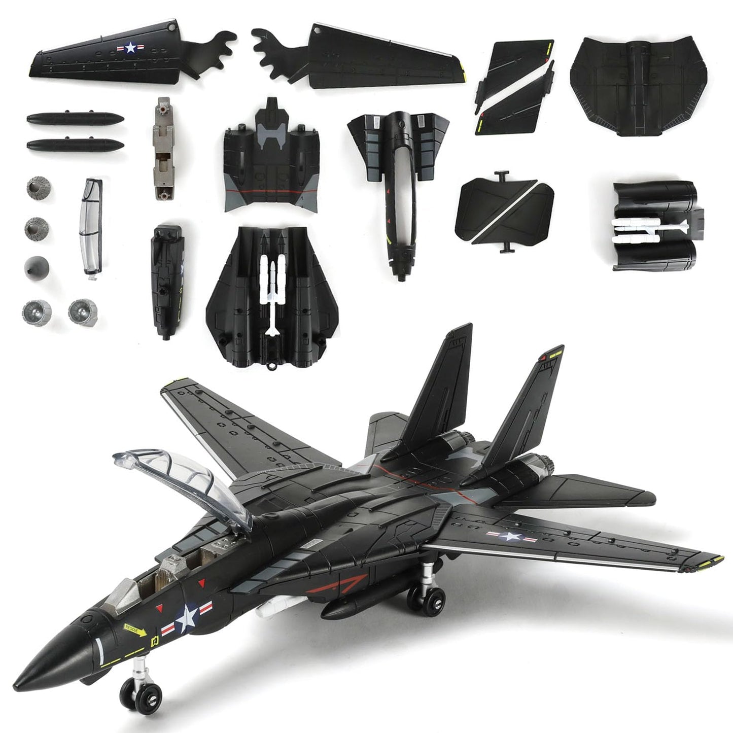 SEBUNAS 1:72 Scale F-14 Tomcat Fighter Jet Quick Build Model Kit (Black) – 36pcs, Easy Assembly, Display Stand