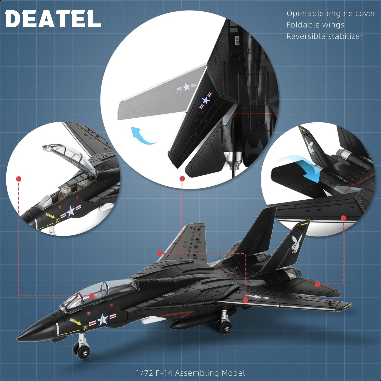 SEBUNAS 1:72 Scale F-14 Tomcat Fighter Jet Quick Build Model Kit (Black) – 36pcs, Easy Assembly, Display Stand