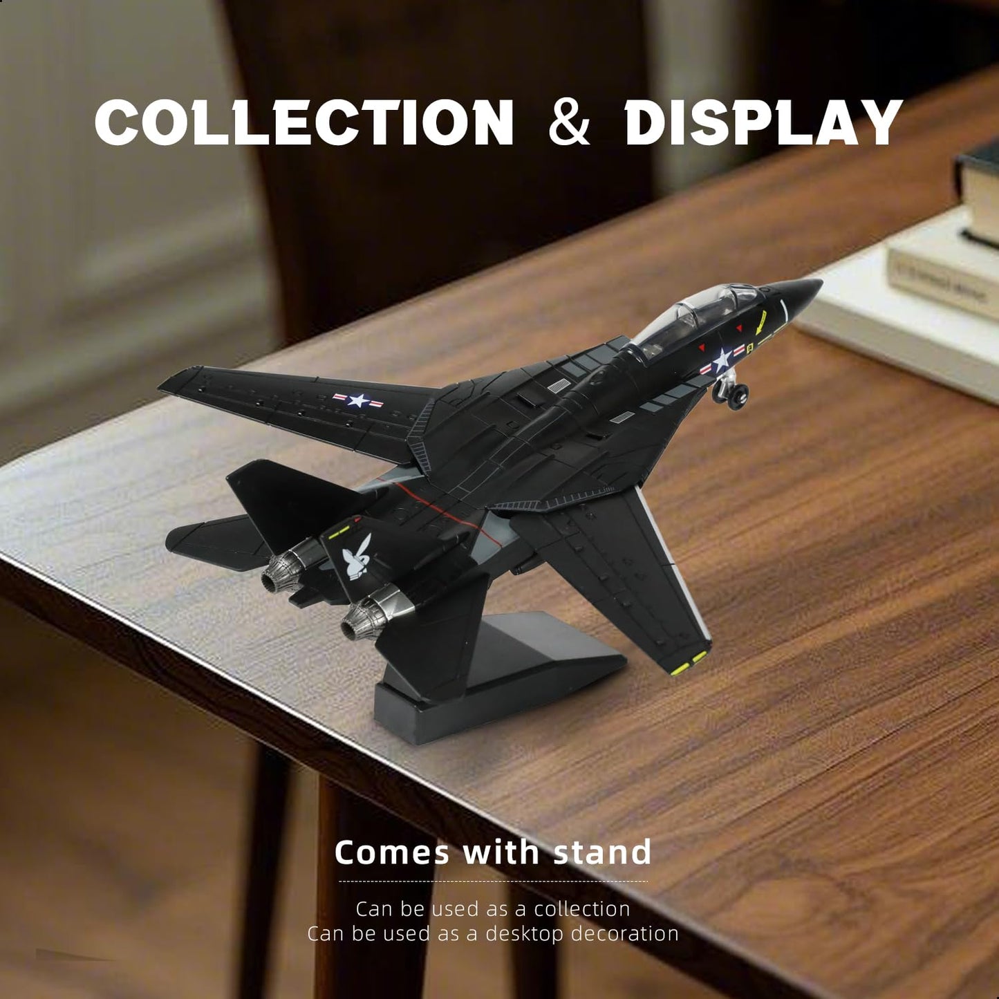 SEBUNAS 1:72 Scale F-14 Tomcat Fighter Jet Quick Build Model Kit (Black) – 36pcs, Easy Assembly, Display Stand