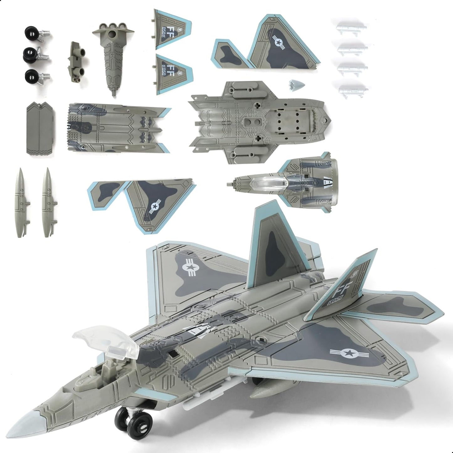 SEBUNAS 1:100 Scale F-22 Raptor Quick Build Model Kit – 22PCS with Stand