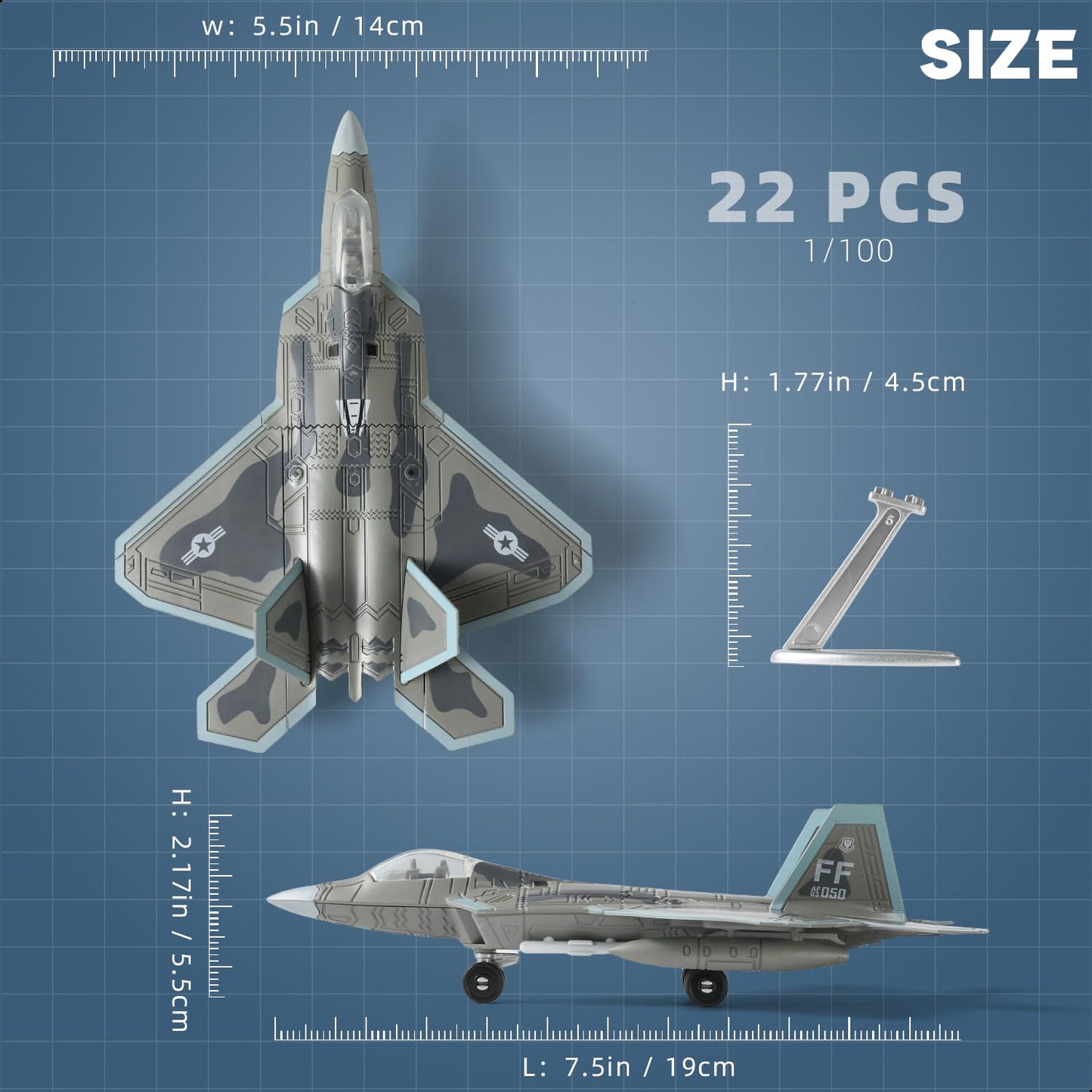SEBUNAS 1:100 Scale F-22 Raptor Quick Build Model Kit – 22PCS with Stand