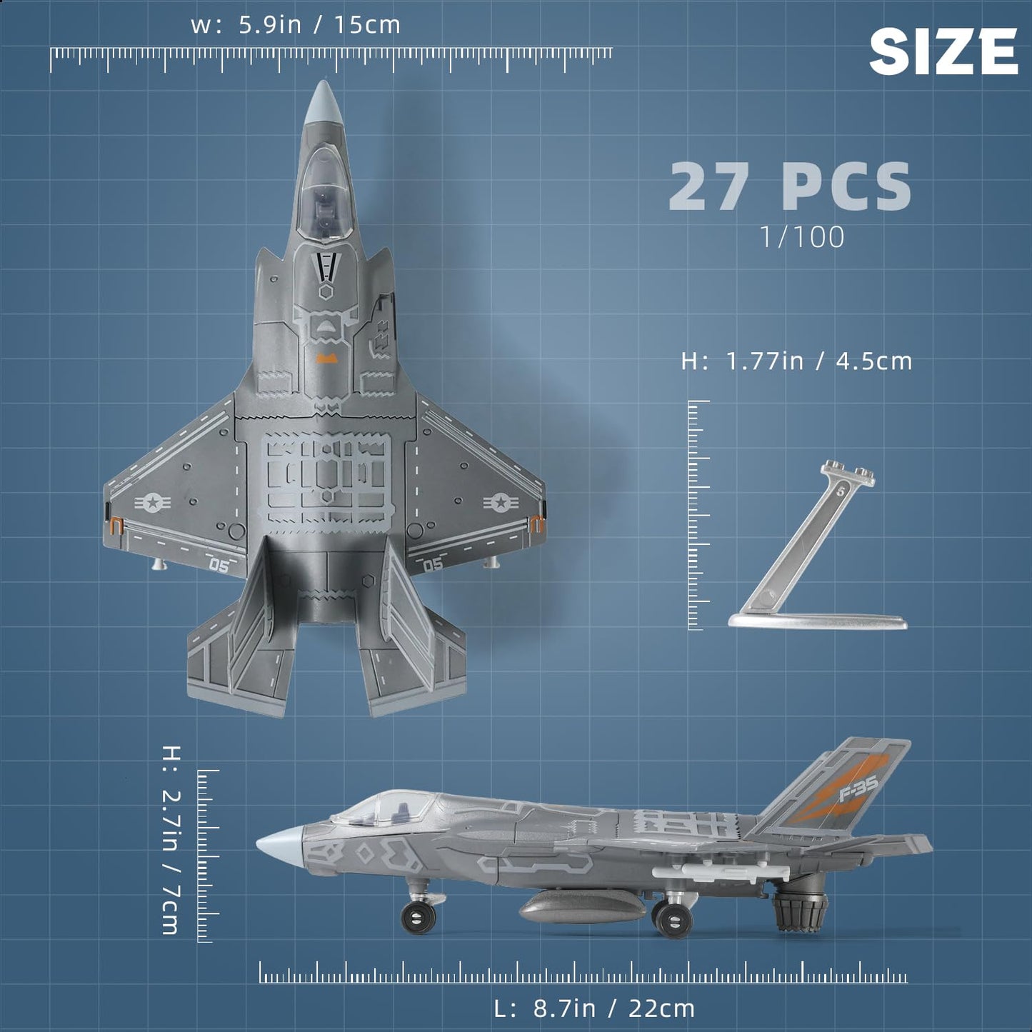 SEBUNAS 1:72 F-35 Fighter Jet Model Kit – Quick Build with Stand