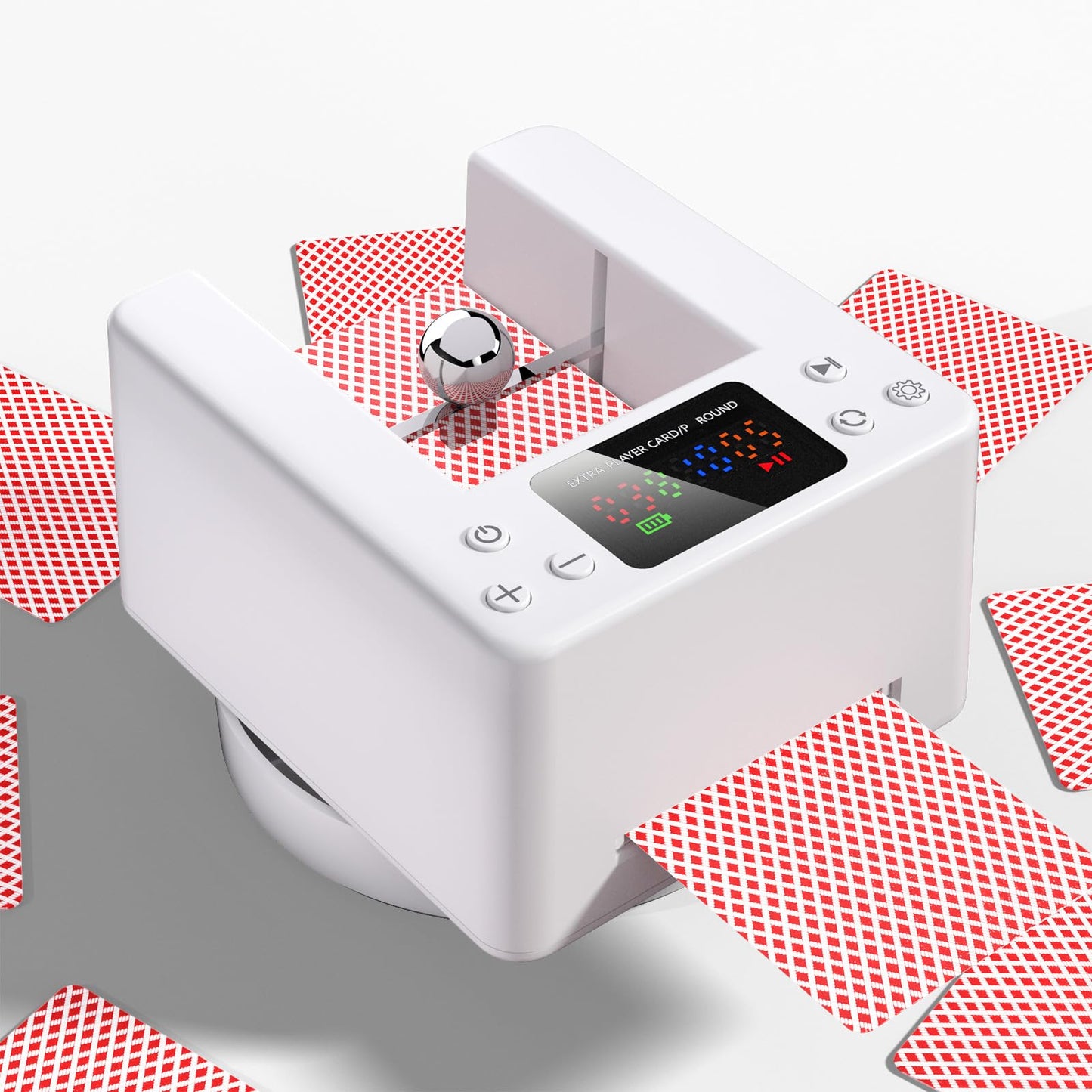 Seektain Automatic Card Dealer: Rechargeable Card Distributor for Poker – 180°/360° Rotation, Quiet White