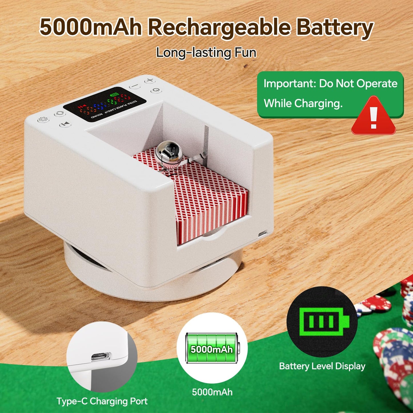 Seektain Automatic Card Dealer: Rechargeable Card Distributor for Poker – 180°/360° Rotation, Quiet White