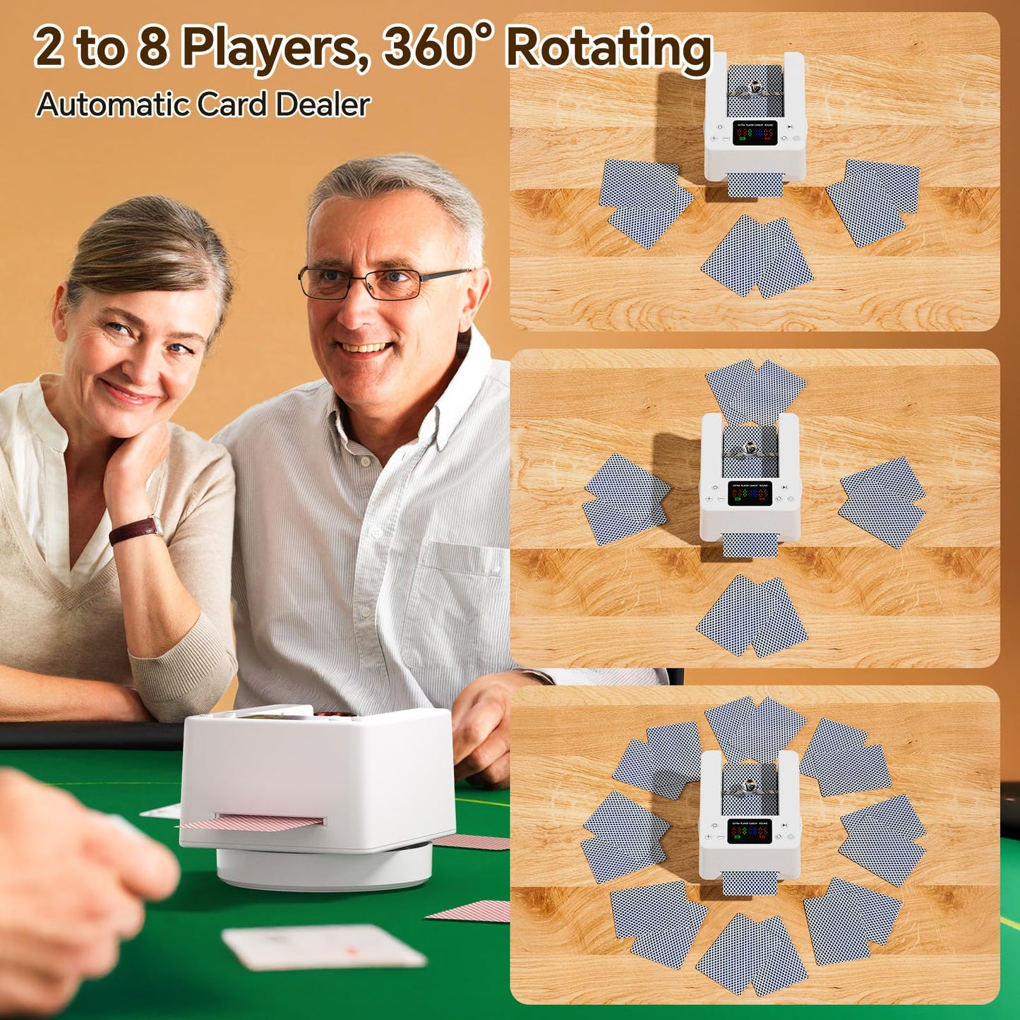 Seektain Automatic Card Dealer: Rechargeable Card Distributor for Poker – 180°/360° Rotation, Quiet White