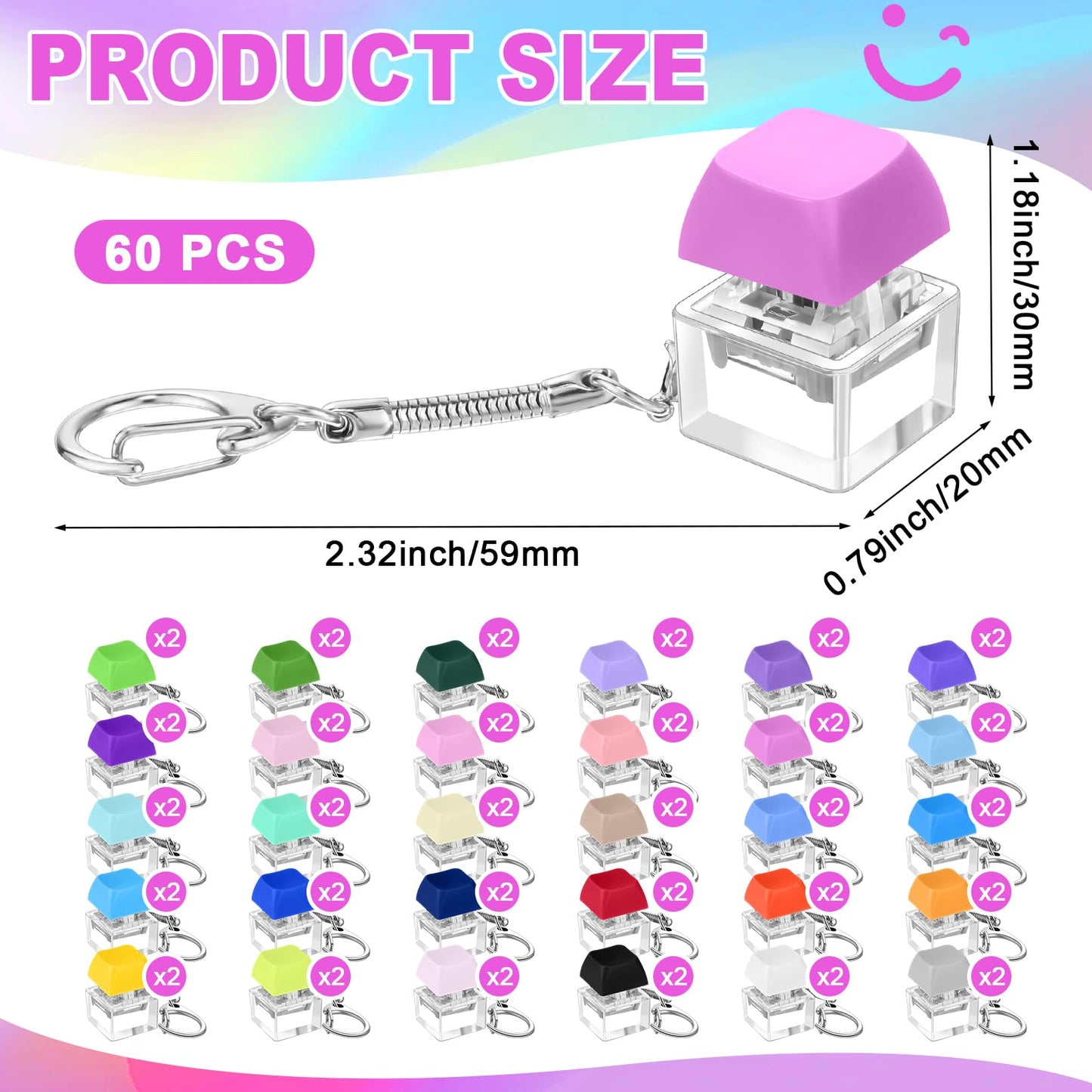 Seeloowy Keyboard Fidget Toy – 60-Piece Vibrant Color Clicker Keychain