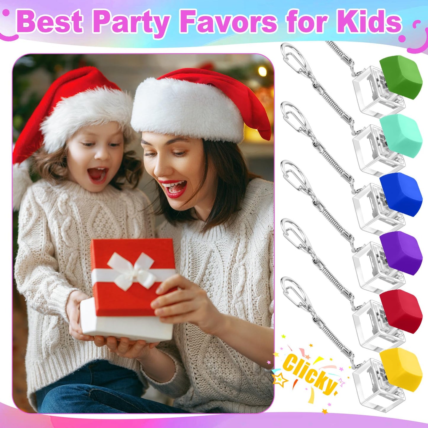 Seeloowy Keyboard Fidget Toy – 60-Piece Vibrant Color Clicker Keychain