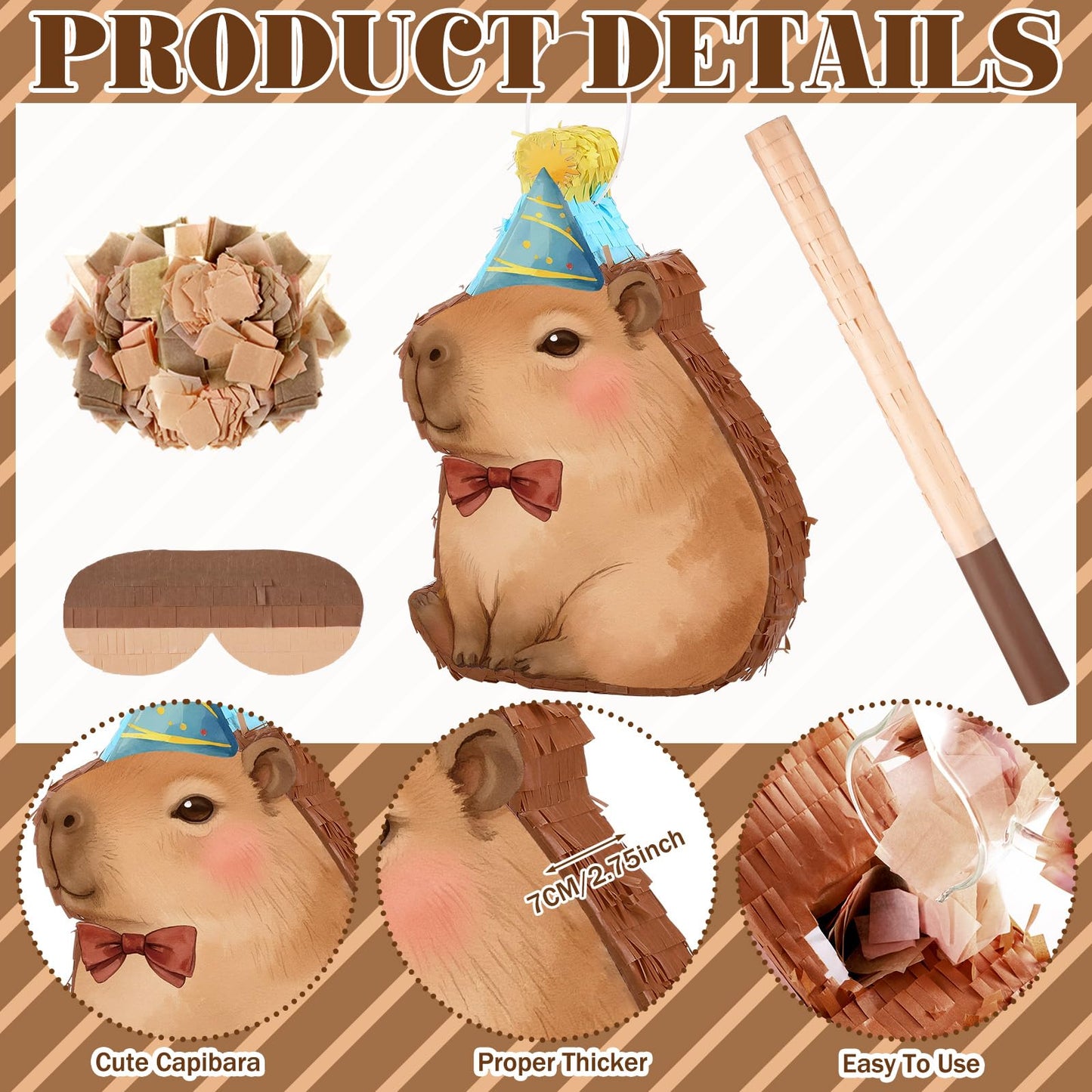 Seematn Capybara Piñata Bundle - Party Decor with Blindfold, Bat & Confetti