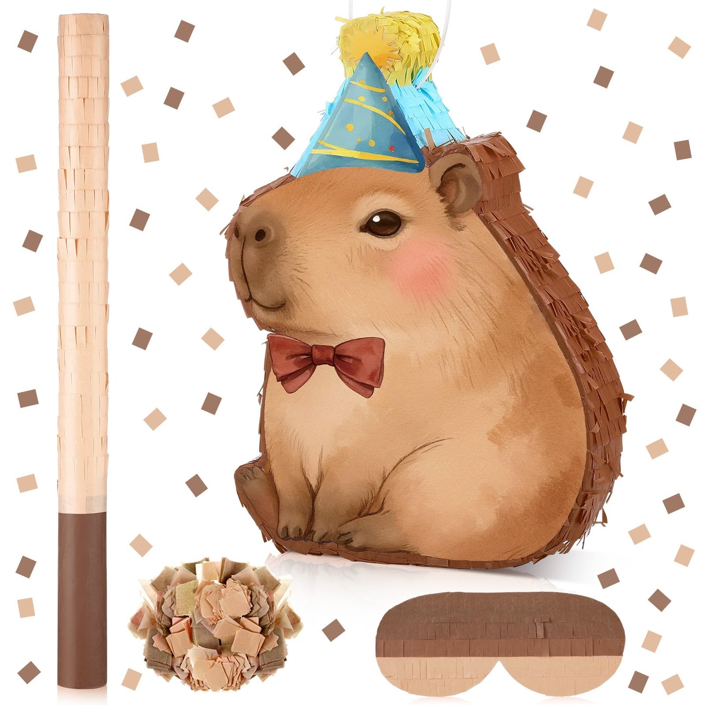 Seematn Capybara Piñata Bundle - Party Decor with Blindfold, Bat & Confetti
