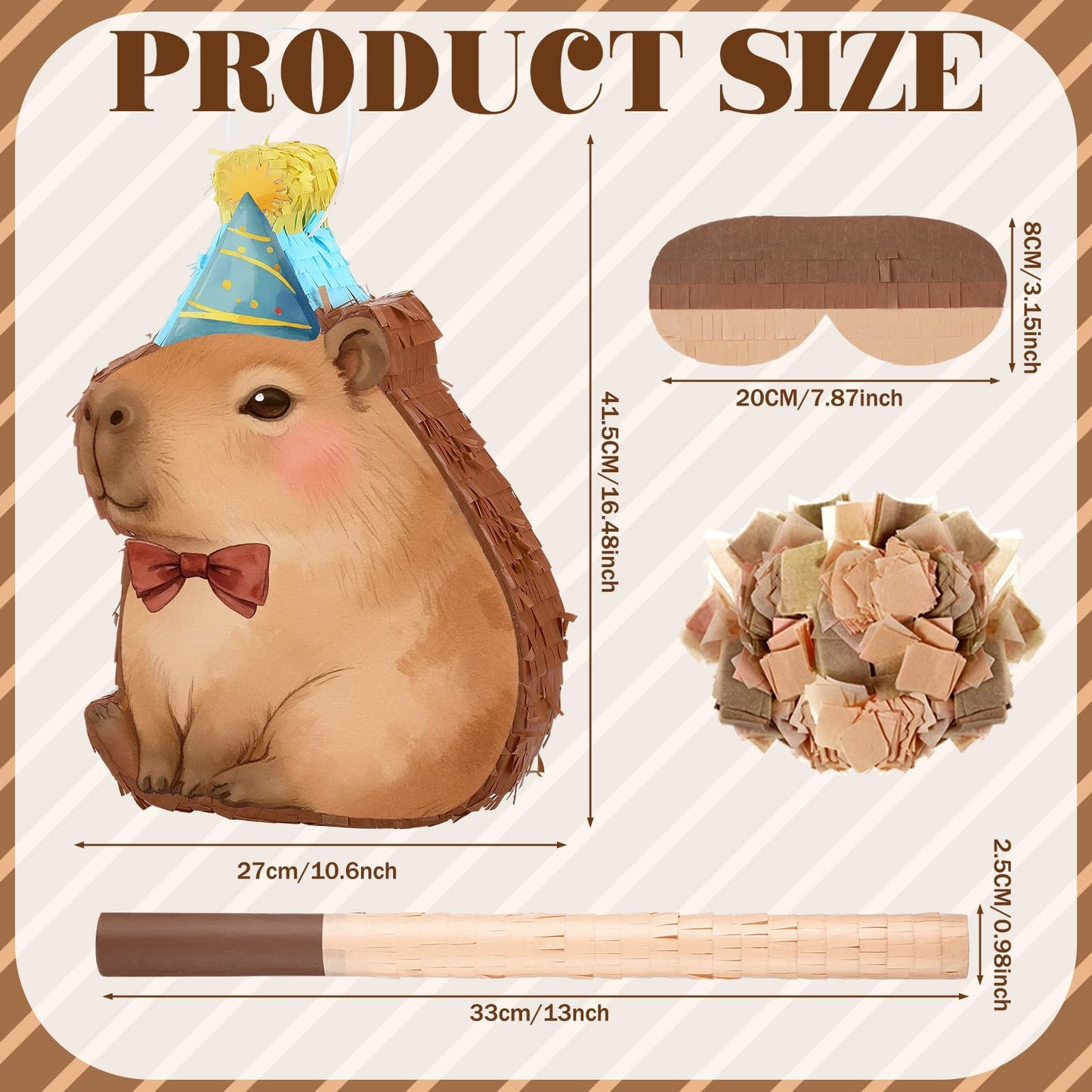 Seematn Capybara Piñata Bundle - Party Decor with Blindfold, Bat & Confetti