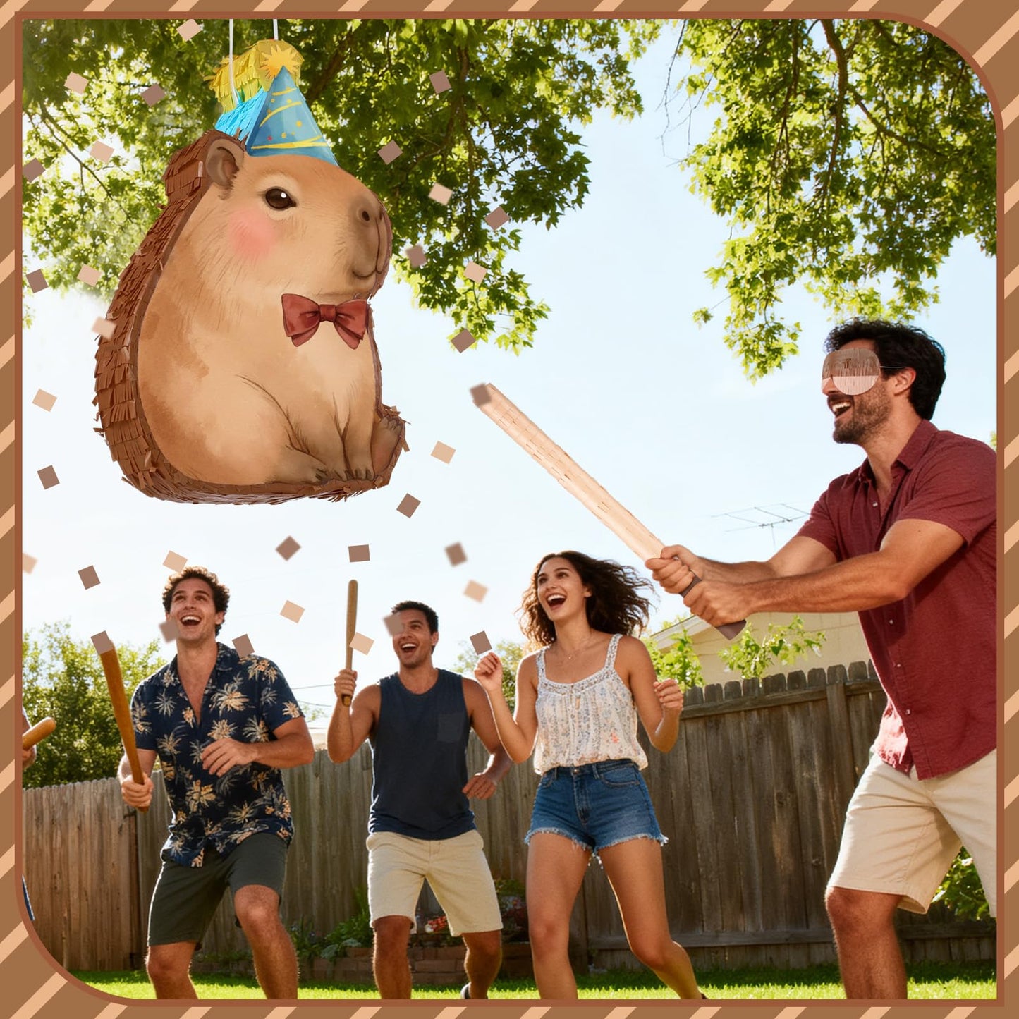 Seematn Capybara Piñata Bundle - Party Decor with Blindfold, Bat & Confetti