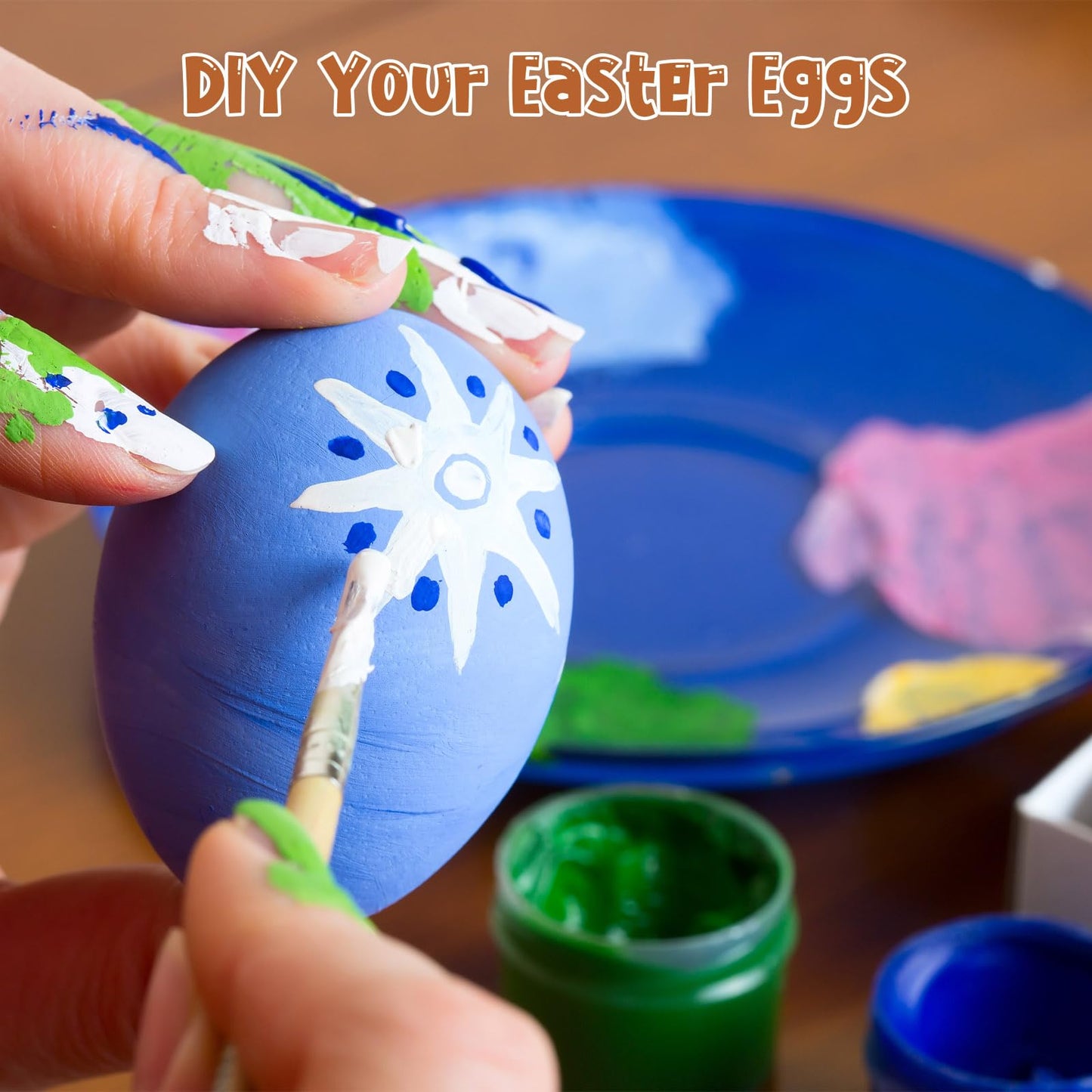 Seematn 90 Pcs White Paintable Plastic Easter Eggs with Paper Trays – DIY Decor & Party Favors