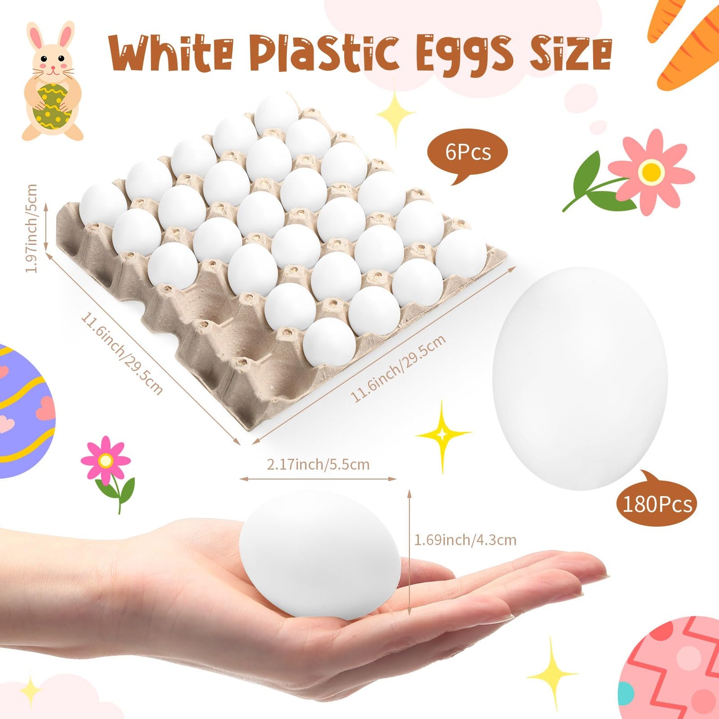 Seematn 90 Pcs White Paintable Plastic Easter Eggs with Paper Trays – DIY Decor & Party Favors