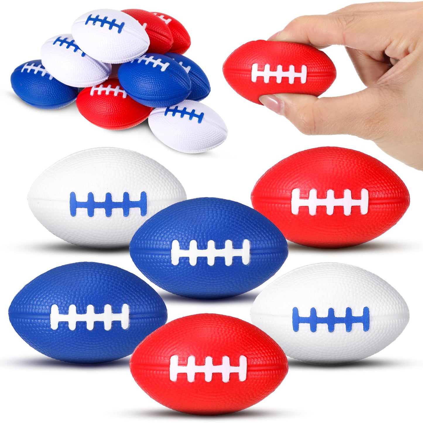 Seenelling 12 Pack Mini Foam Football Stress Balls – Red White Blue Party Favors