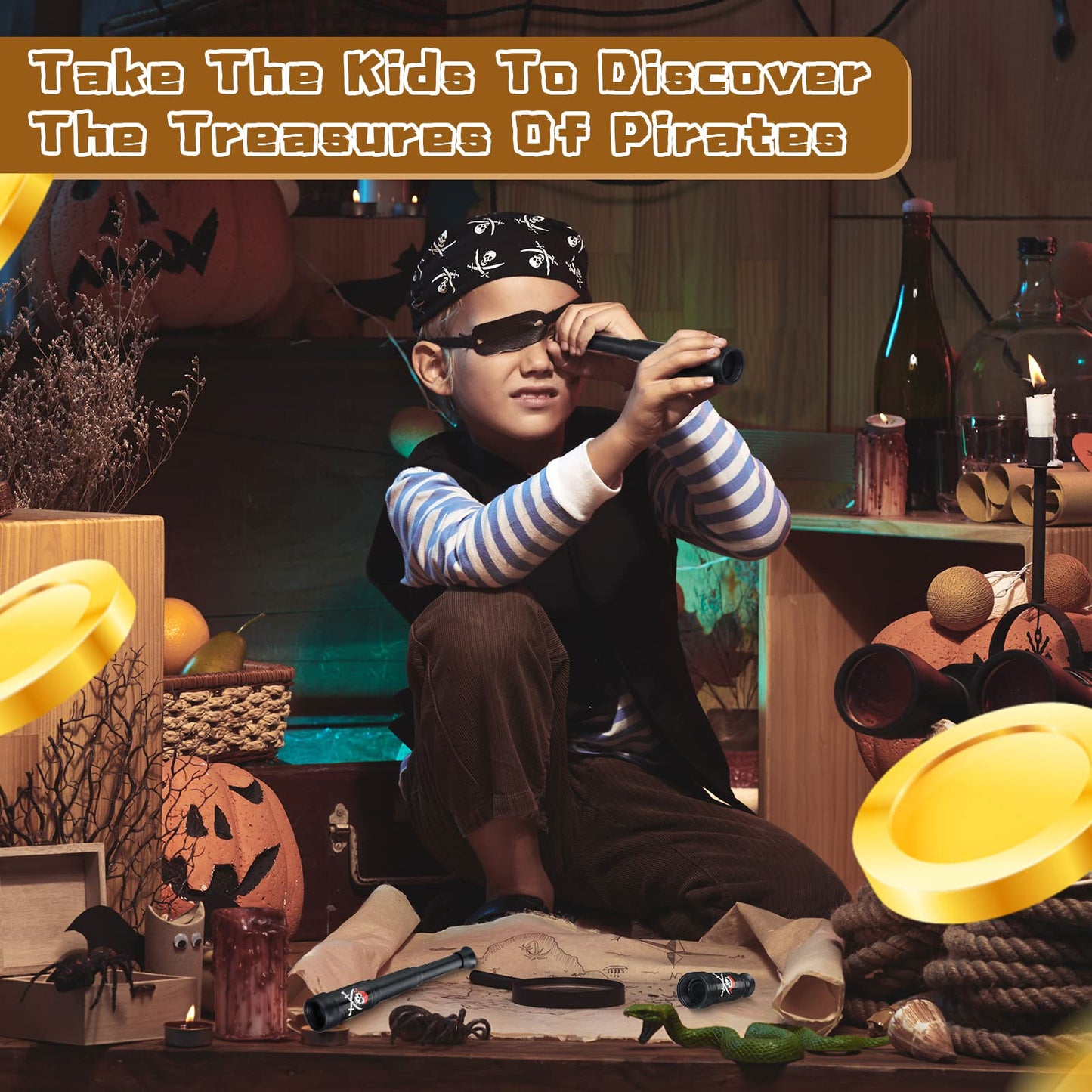 Seenelling 50 Pcs Halloween Pirate Telescopes – Mini Monocular Toy for Party Favors