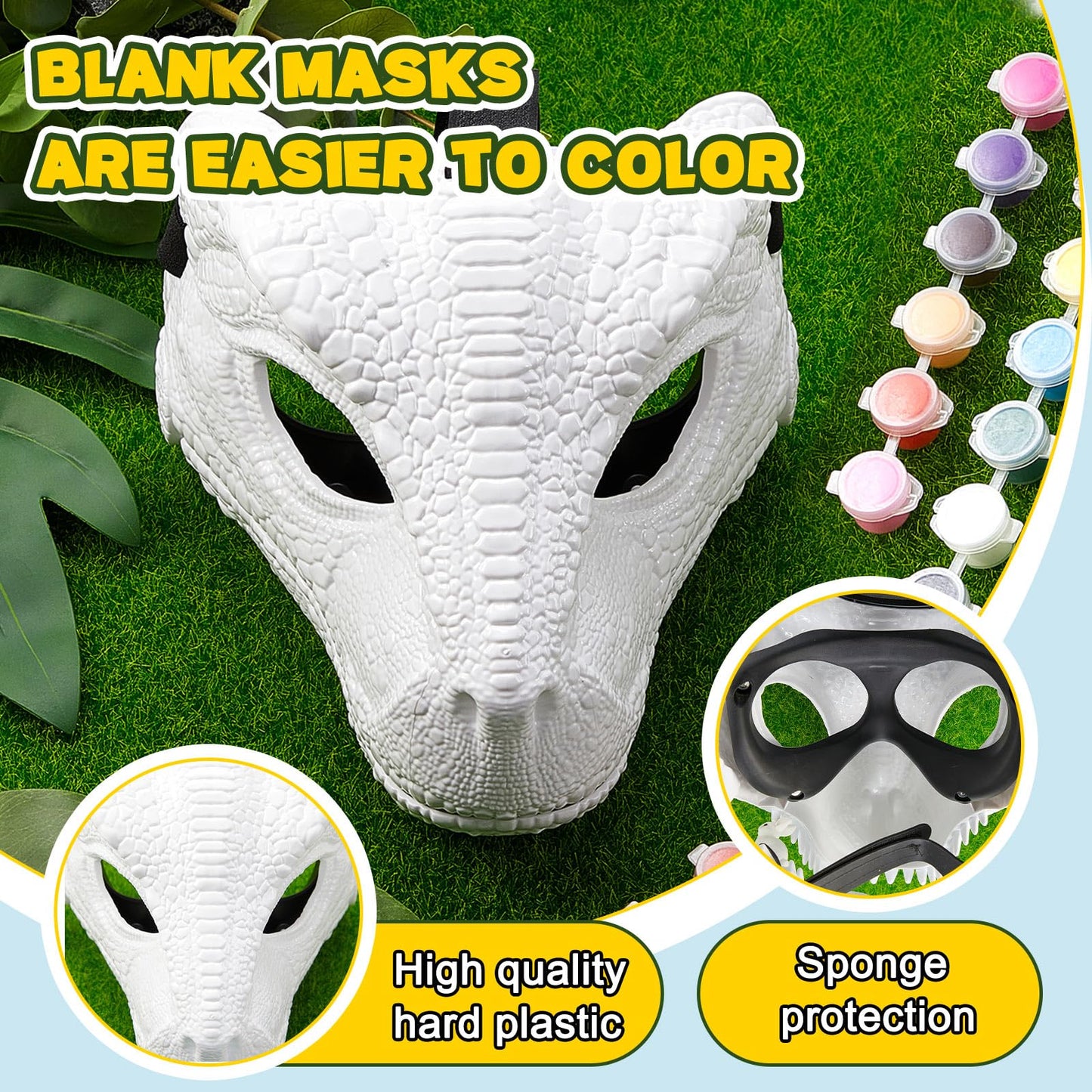 Seenelling DIY White Hard Plastic Dino Mask with Moving Jaw – Paint Kit for Kids