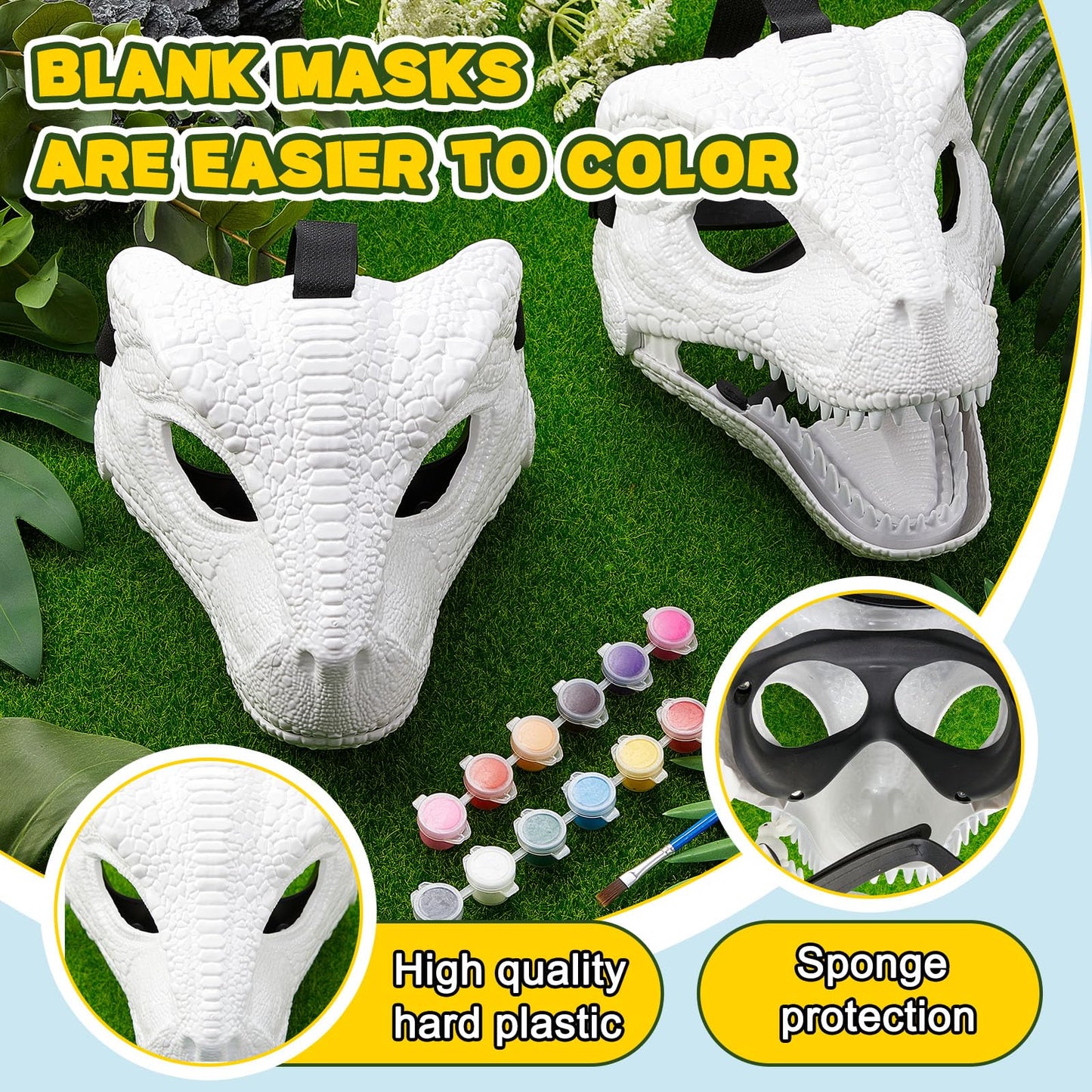 Seenelling 2-Piece DIY White Dino Mask Kit with Paints | Moving Jaw