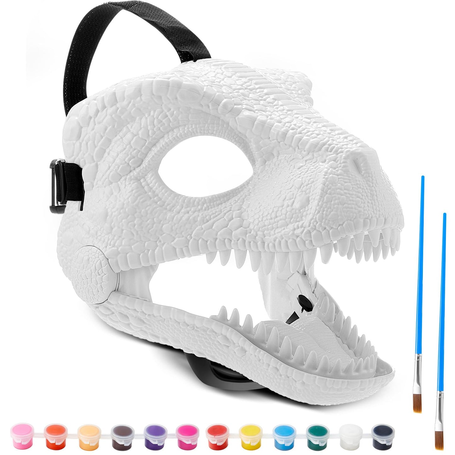 Seenelling DIY White Hard Plastic Dino Mask with Moving Jaw – Paint Kit for Kids