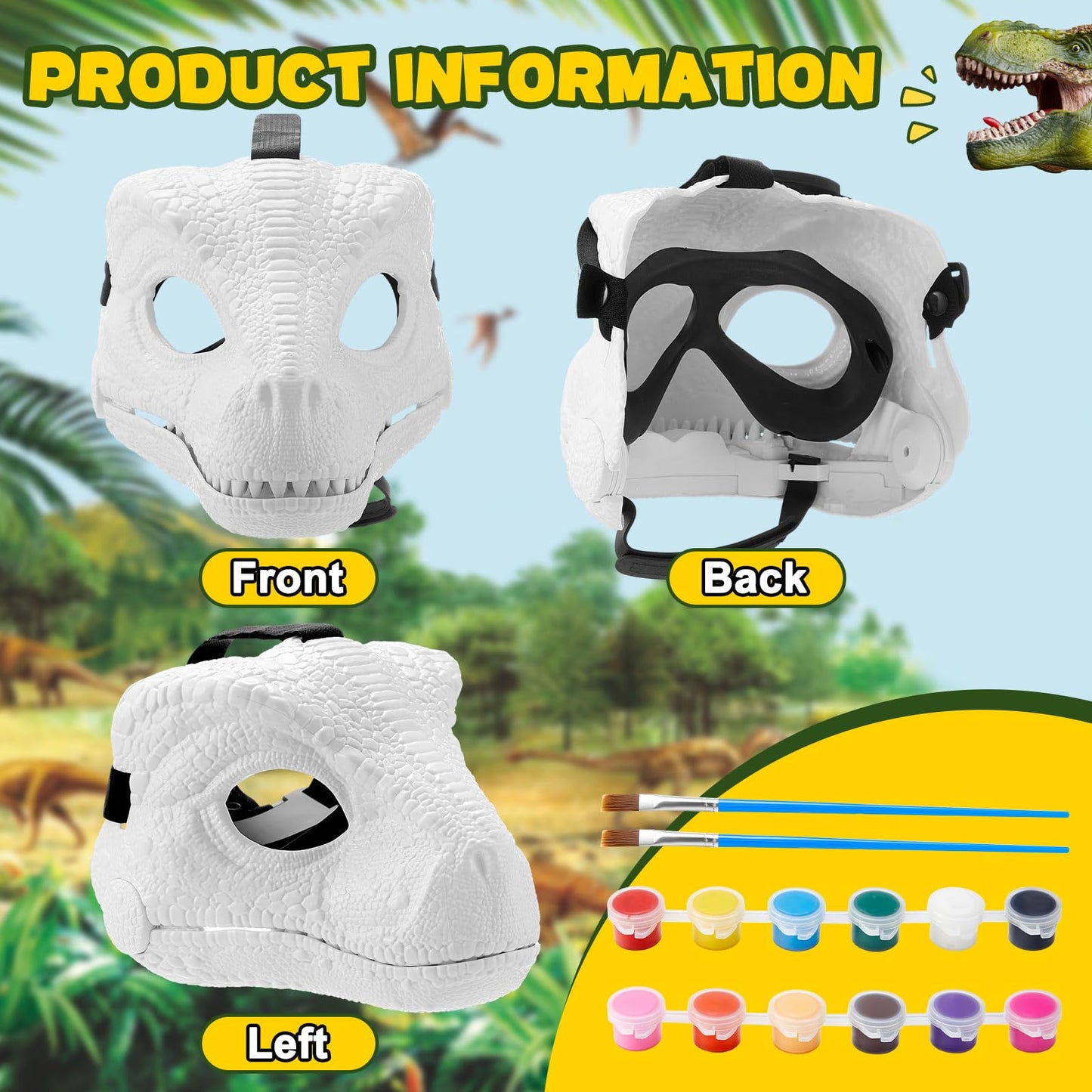 Seenelling DIY White Hard Plastic Dino Mask with Moving Jaw – Paint Kit for Kids