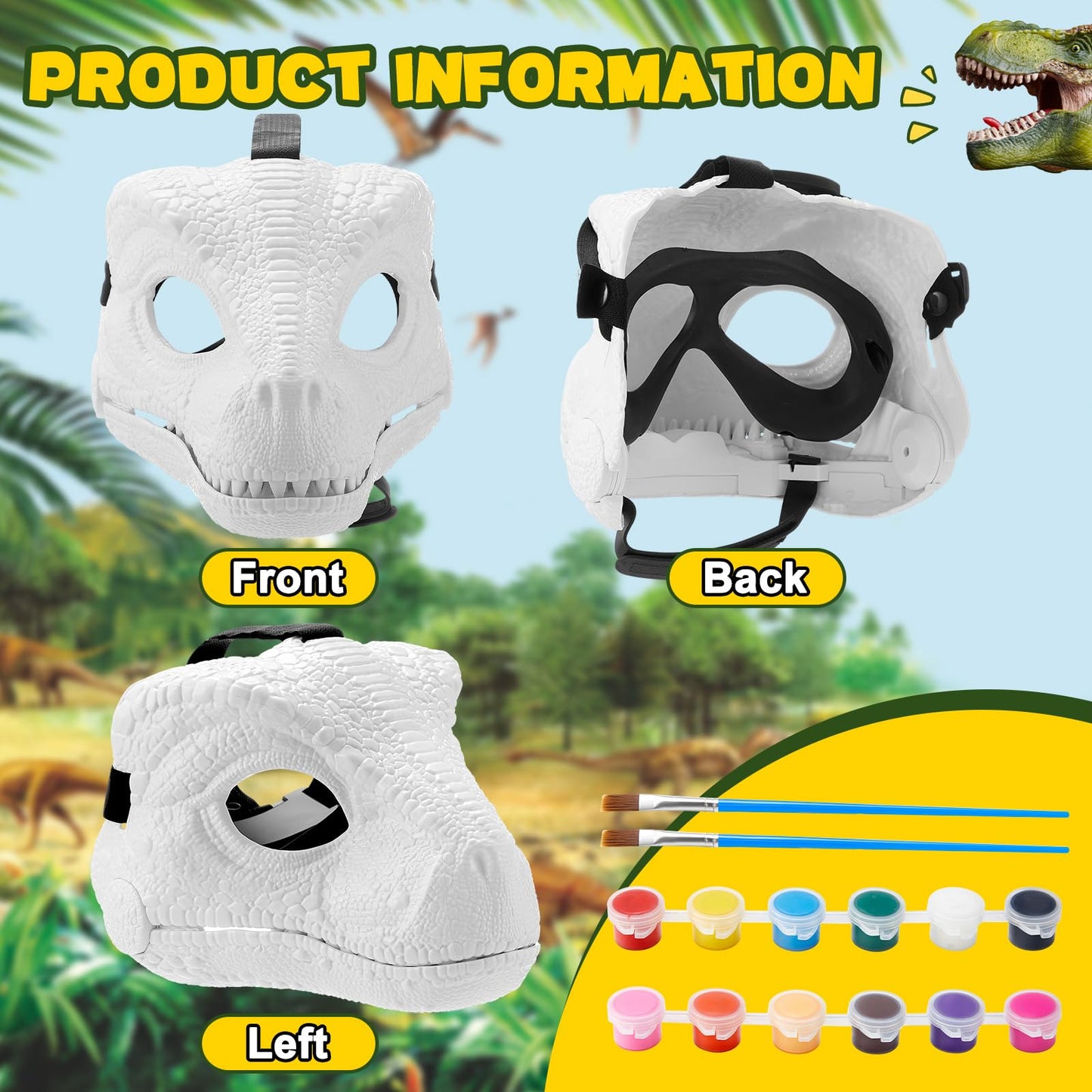 Seenelling 2-Piece DIY White Dino Mask Kit with Paints | Moving Jaw