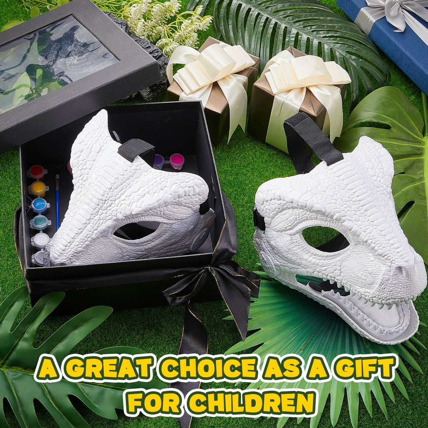 Seenelling 2-Piece DIY White Dino Mask Kit with Paints | Moving Jaw