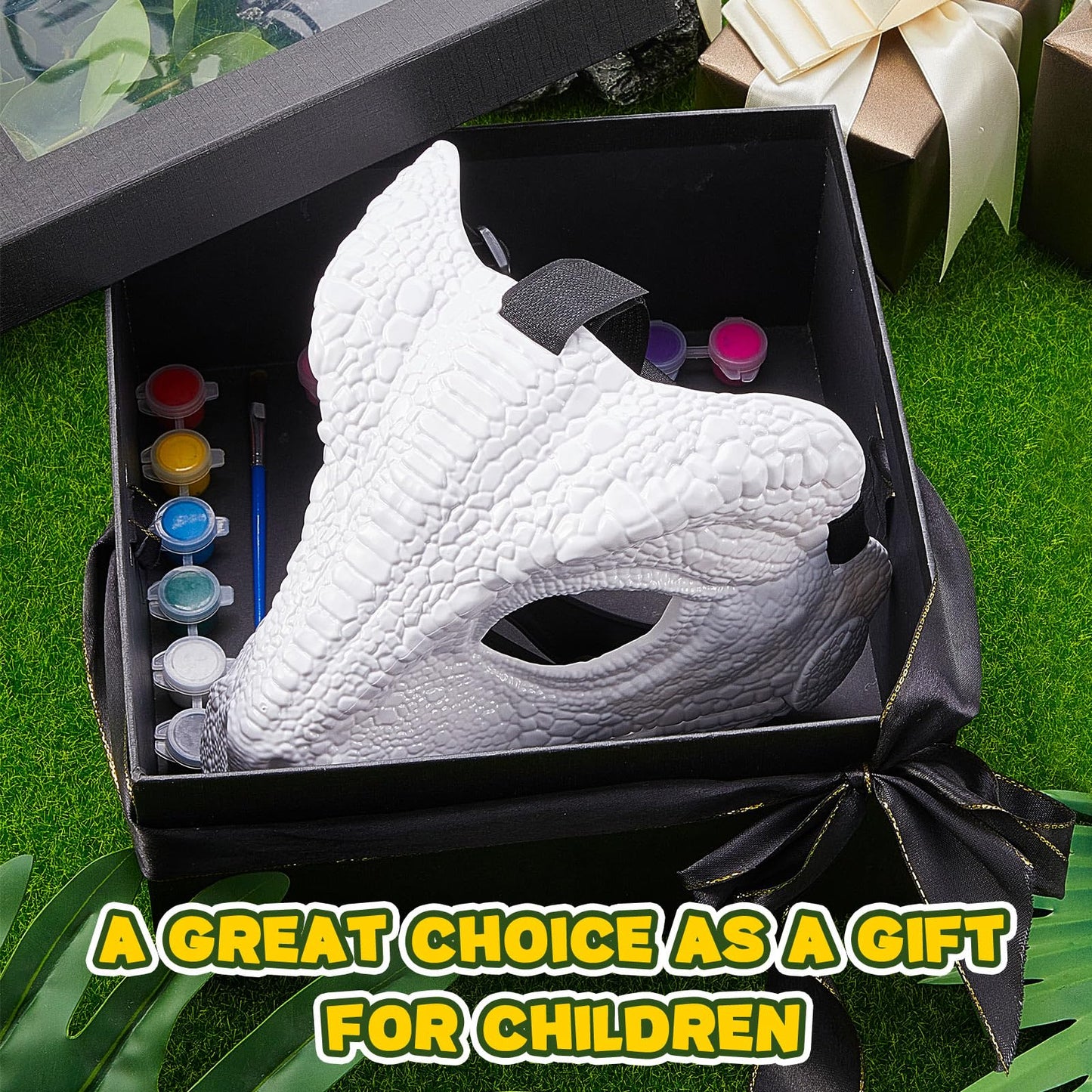 Seenelling DIY White Hard Plastic Dino Mask with Moving Jaw – Paint Kit for Kids