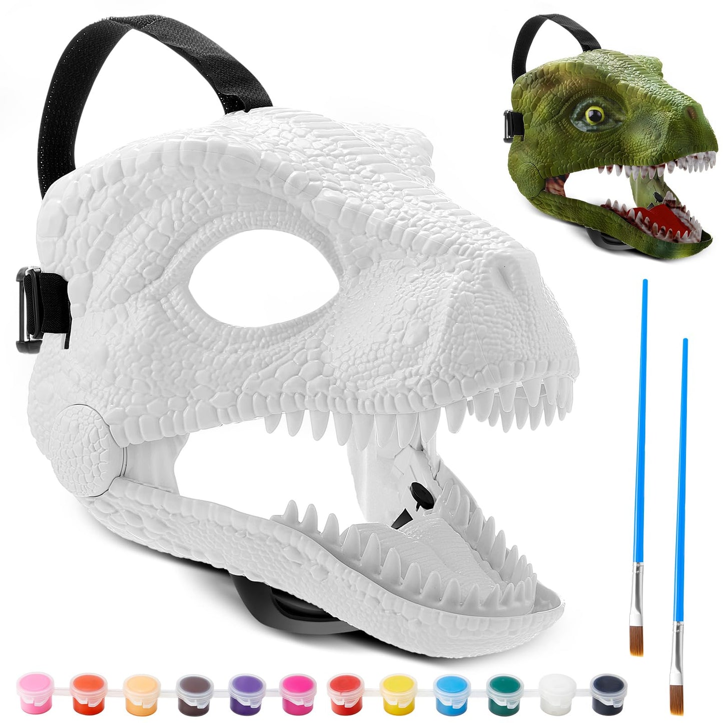 Seenelling 2-Piece DIY White Dino Mask Kit with Paints | Moving Jaw