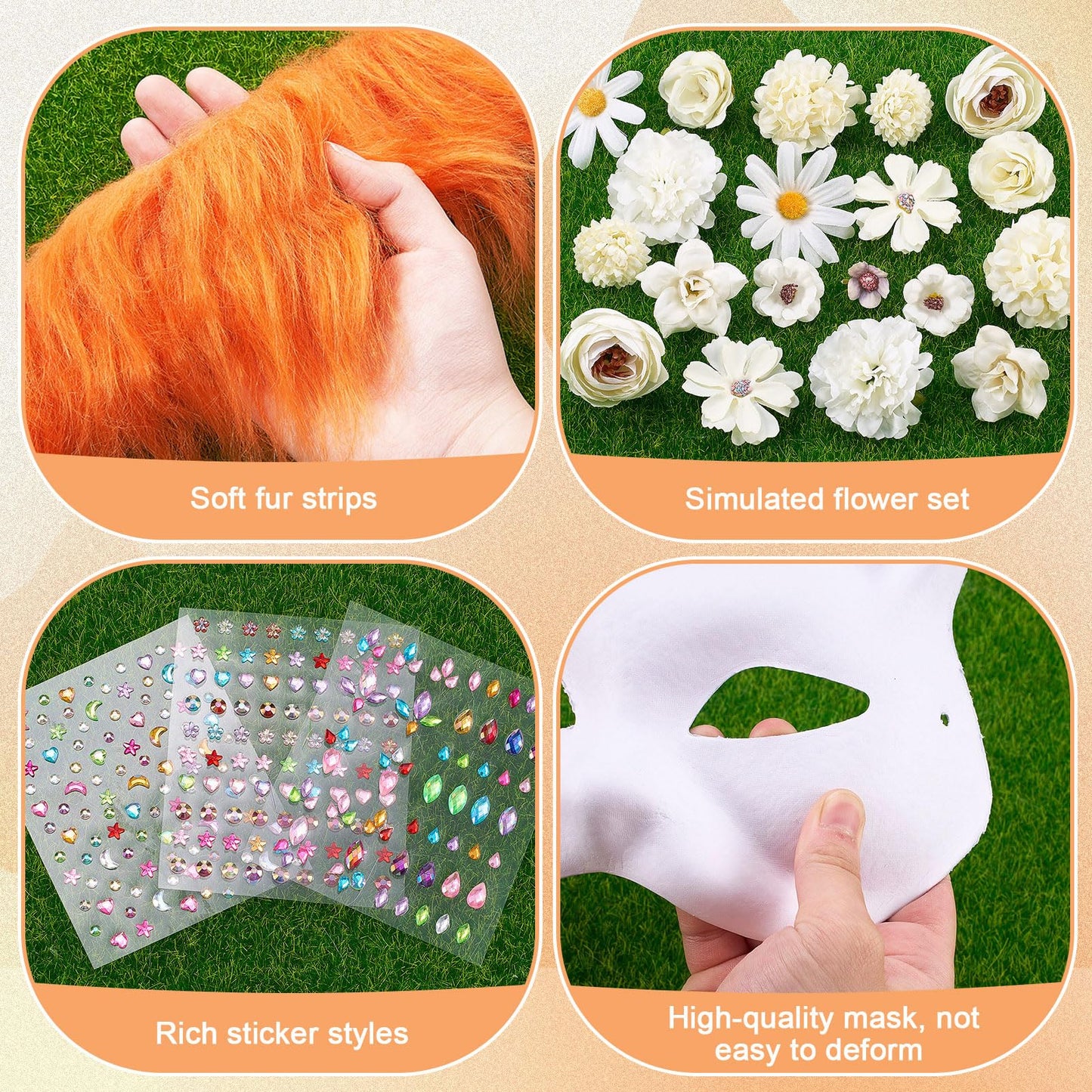 Seenelling 31 Pcs DIY Therian Mask Kit – Blank Cat Masks & Craft Materials (White)