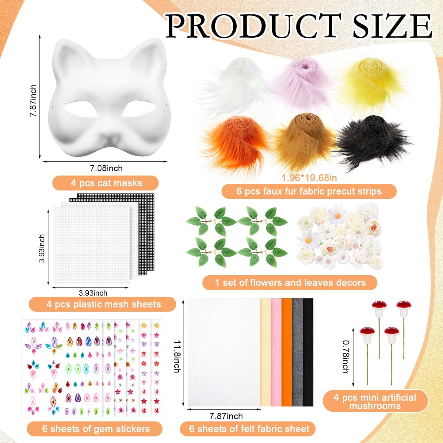 Seenelling 31 Pcs DIY Therian Mask Kit – Blank Cat Masks & Craft Materials (White)