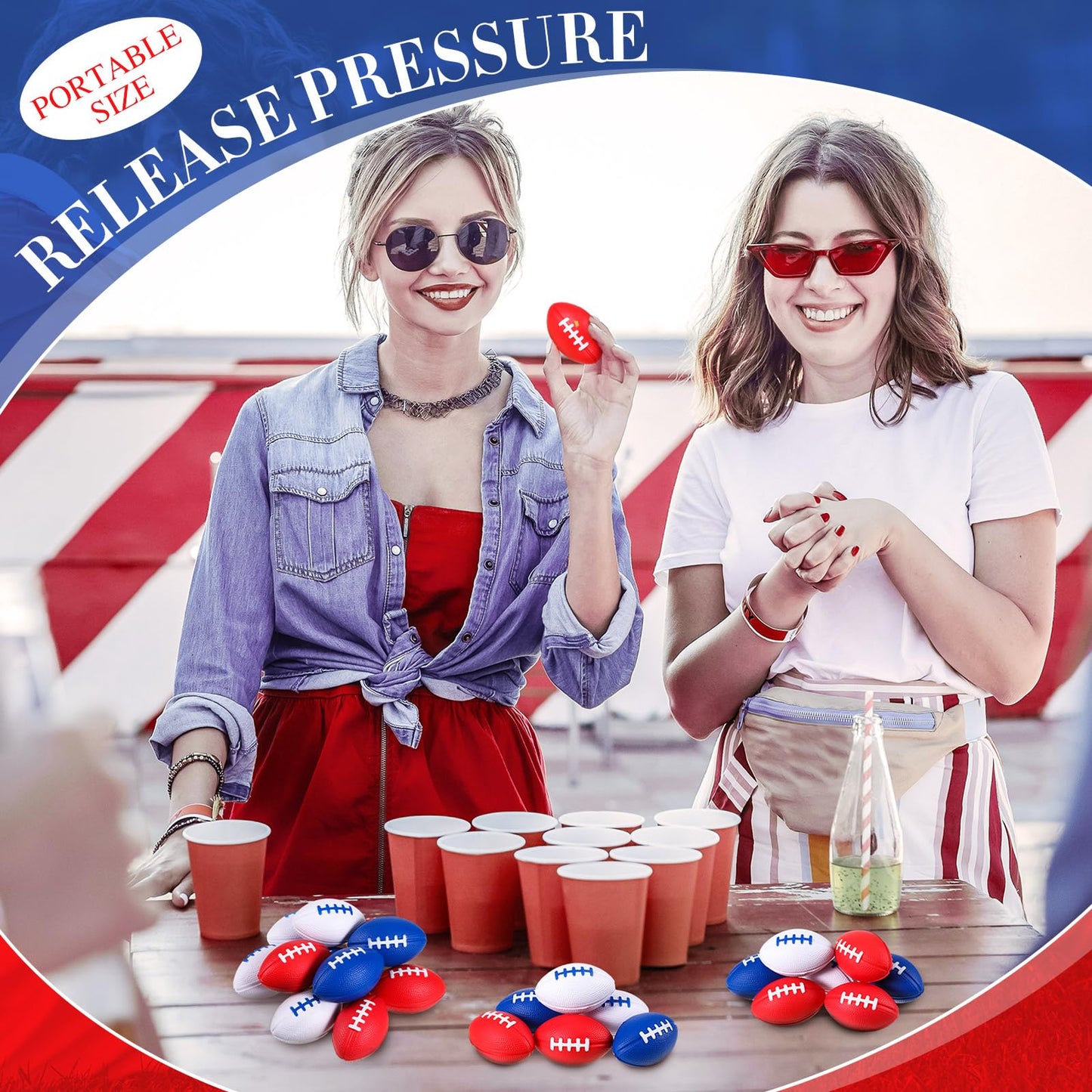 Seenelling 12 Pack Mini Foam Football Stress Balls – Red White Blue Party Favors
